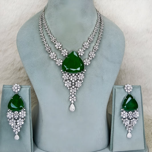 Green Russian Doublet CZ Necklace