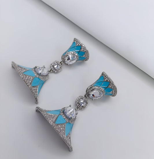 Blue Enamel CZ Earings
