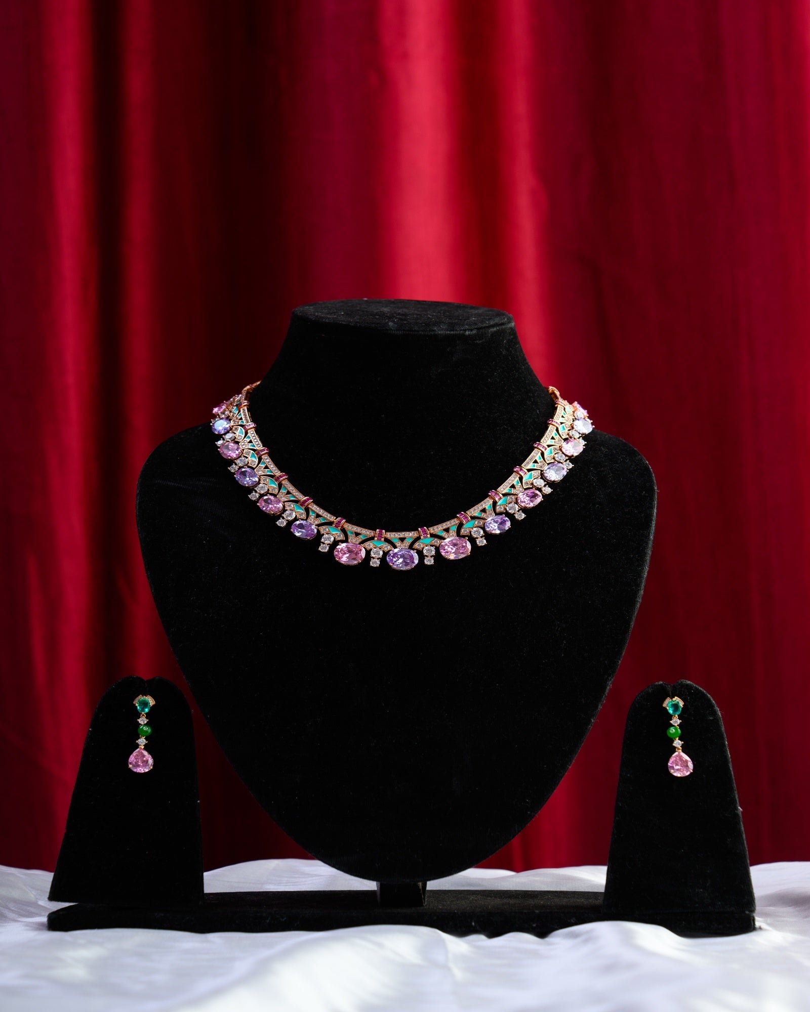 Bulgari Inspired European Crystal Enamel Necklace with Earrings