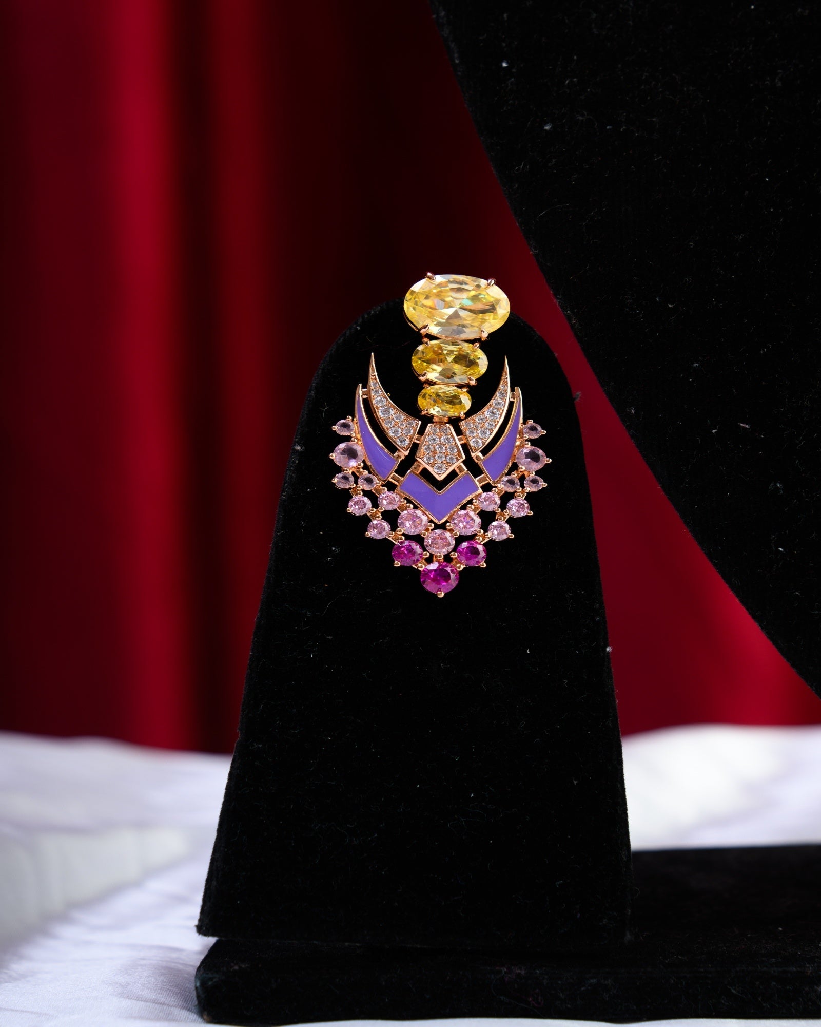 European Crystal with Pink Enamel Necklace with Earrings