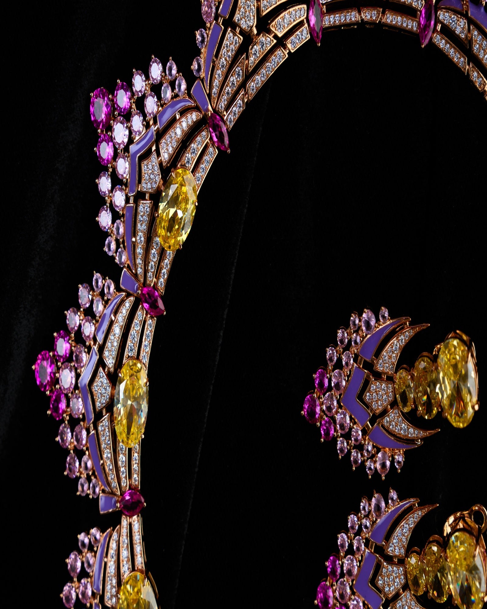 European Crystal with Pink Enamel Necklace with Earrings