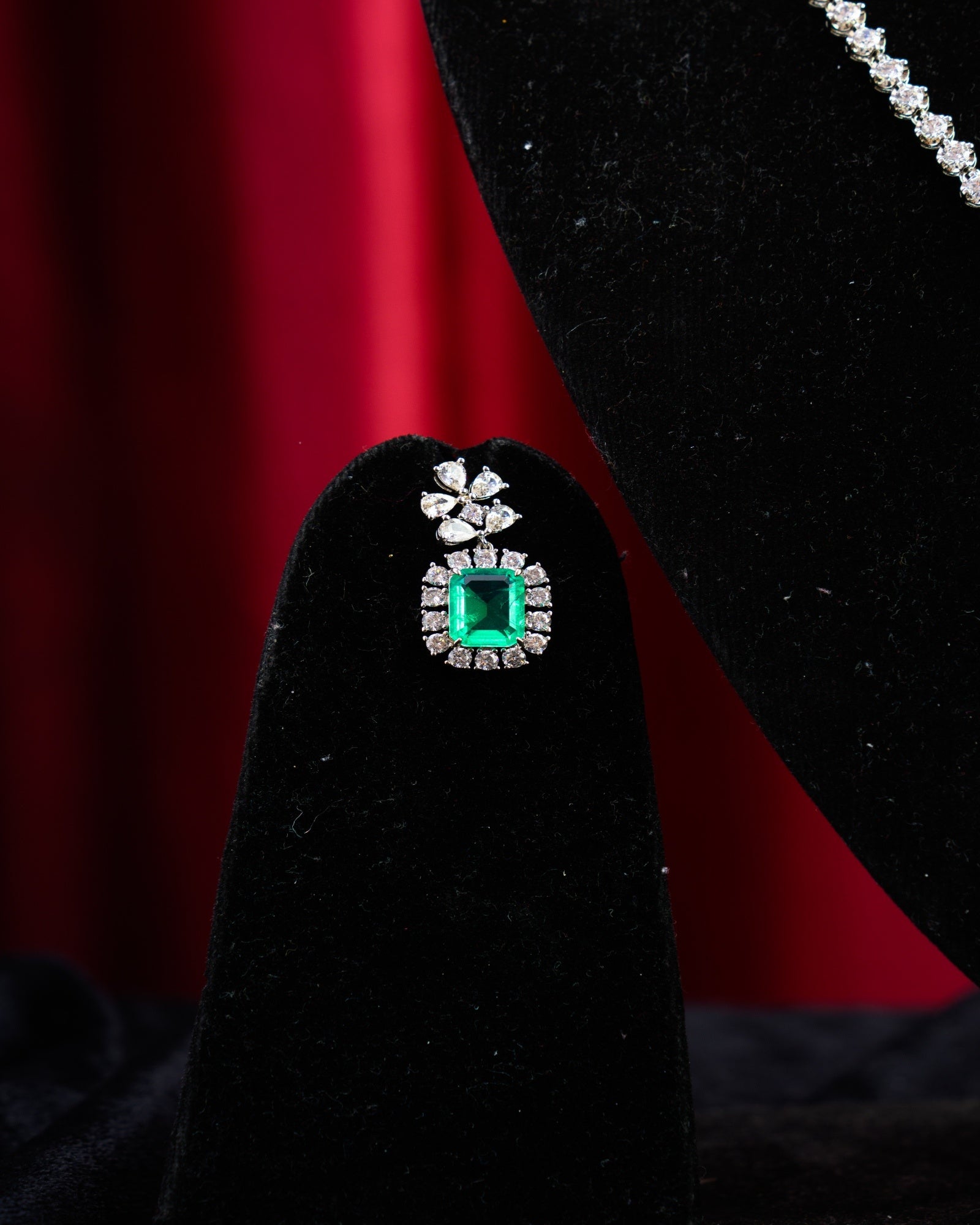 Versatile Green Russian Doublet with CZ Necklace and Extra Chain with Earrings