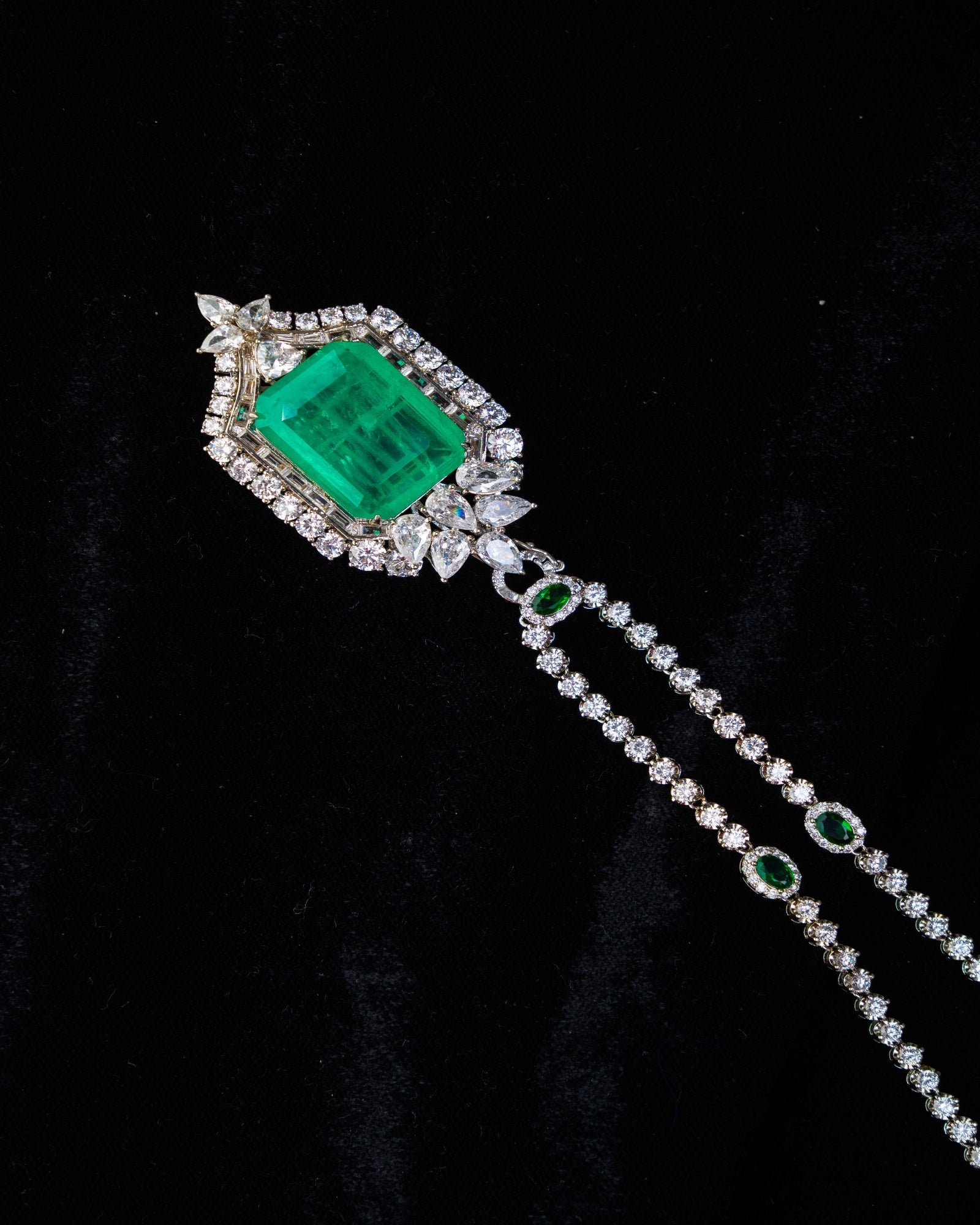 Versatile Green Russian Doublet with CZ Necklace and Extra Chain with Earrings