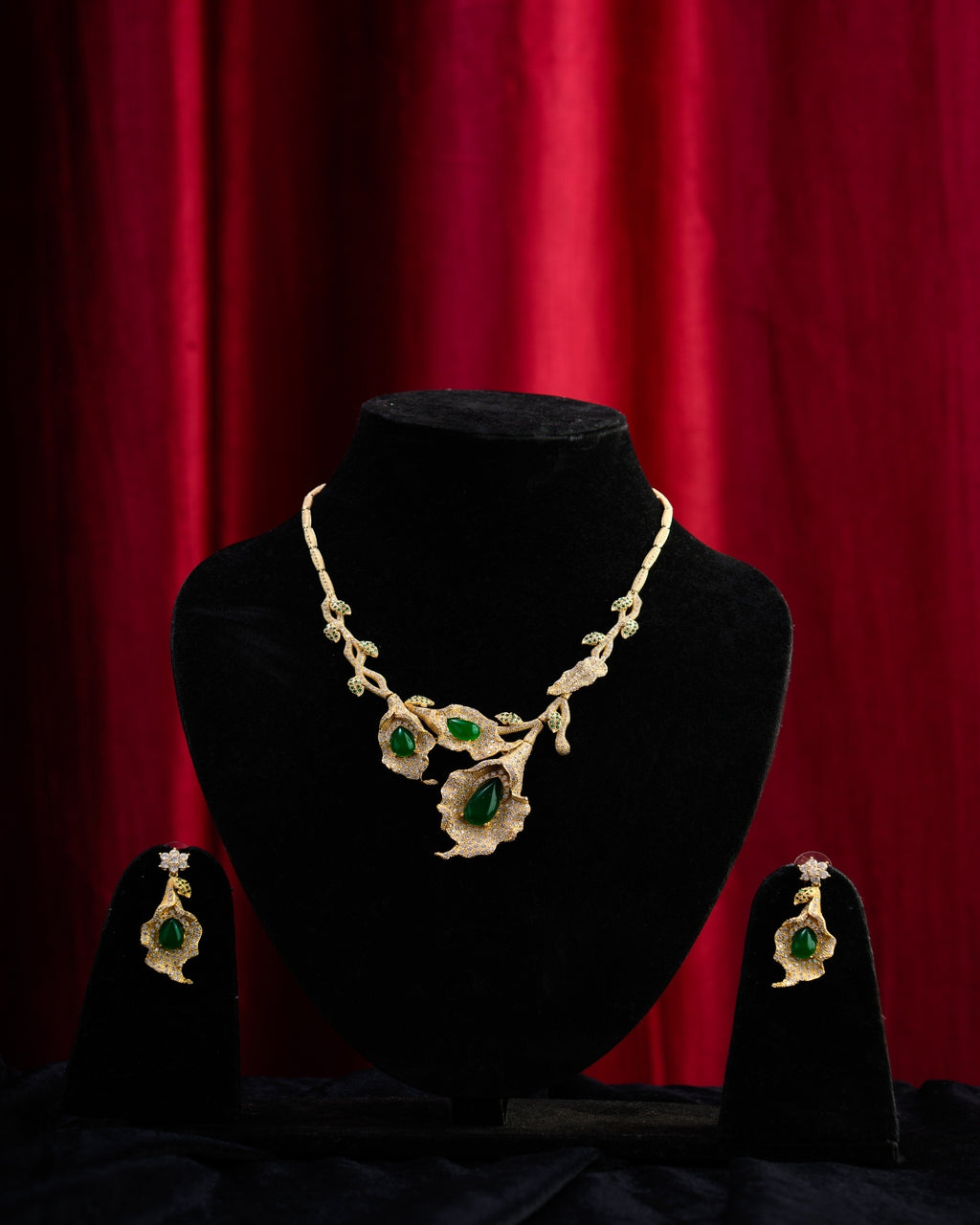 Bulgari Inspired Green Pota Stone CZ Necklace with Earrings