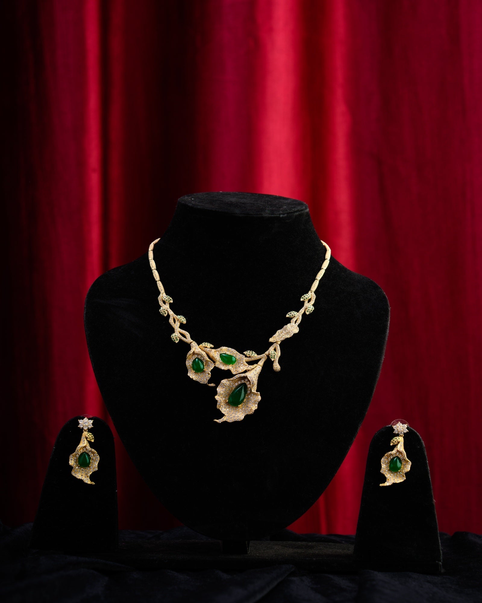 Bulgari Inspired Green Pota Stone CZ Necklace with Earrings