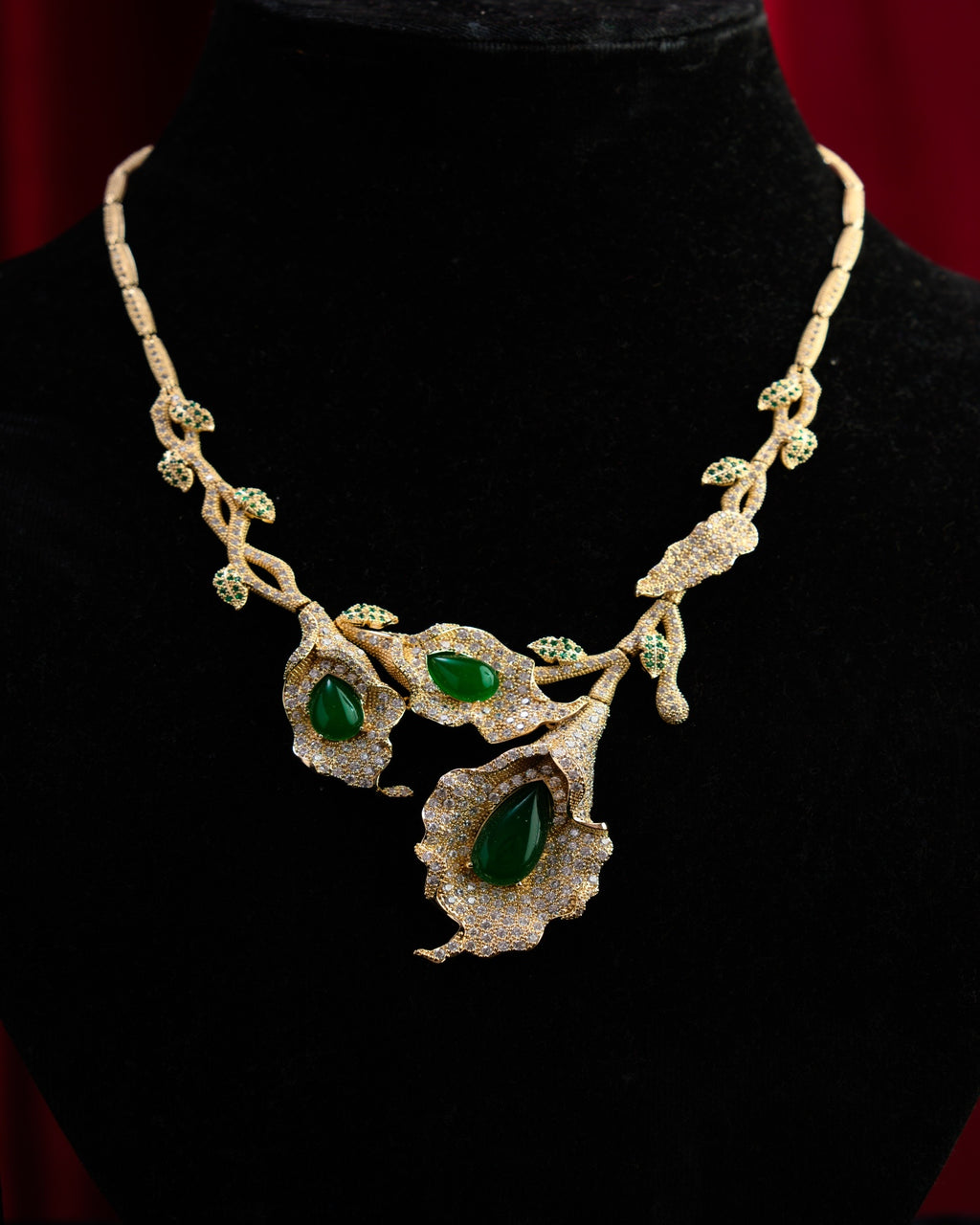 Bulgari Inspired Green Pota Stone CZ Necklace with Earrings