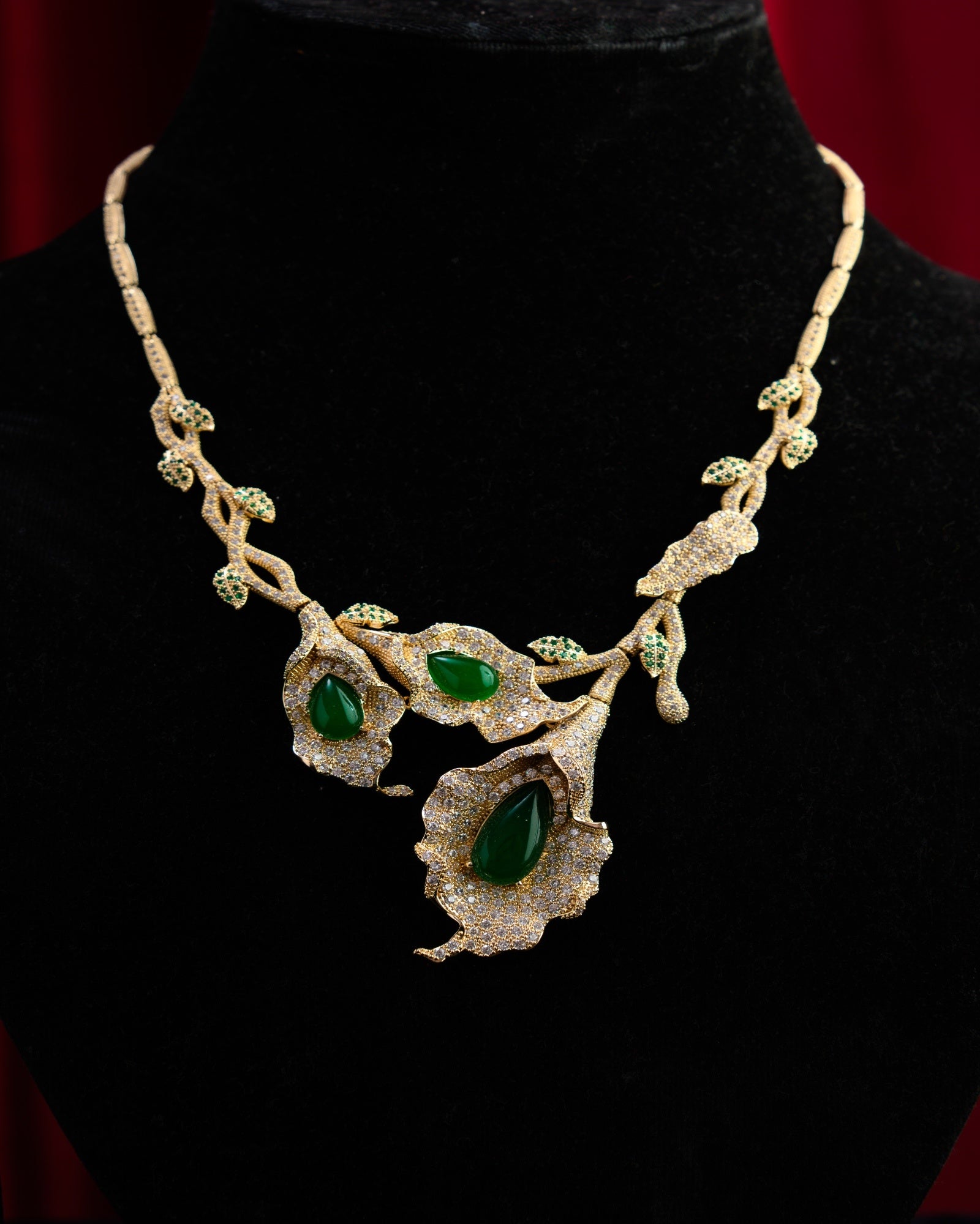 Bulgari Inspired Green Pota Stone CZ Necklace with Earrings