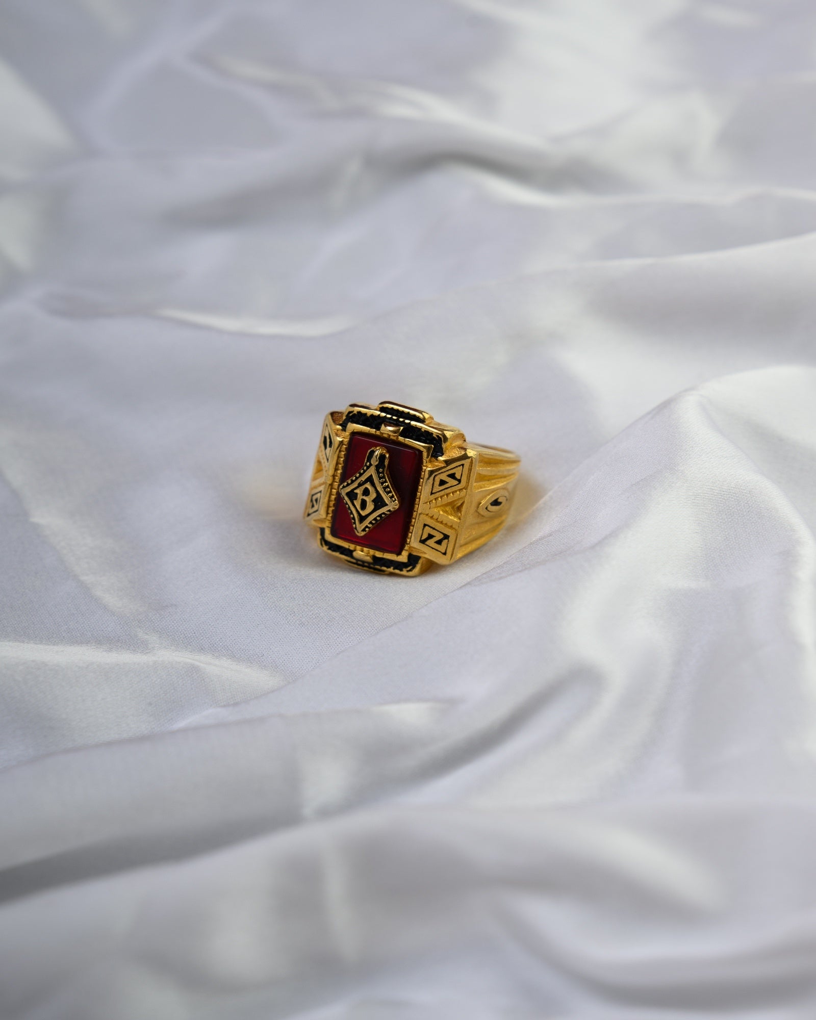 Men’s Gold Plated Red Enamel Ring