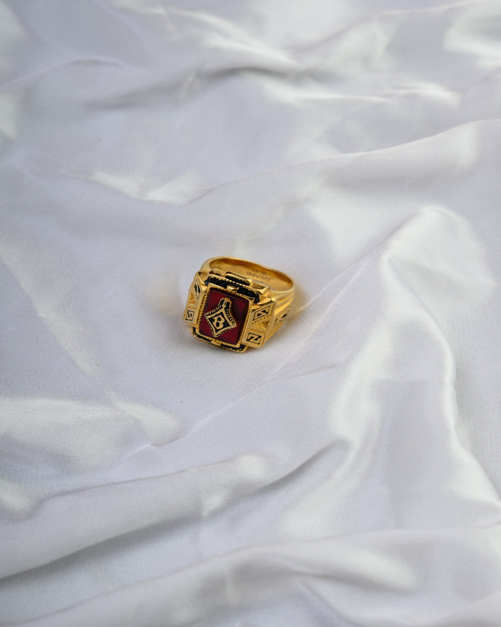 Men’s Gold Plated Red Enamel Ring