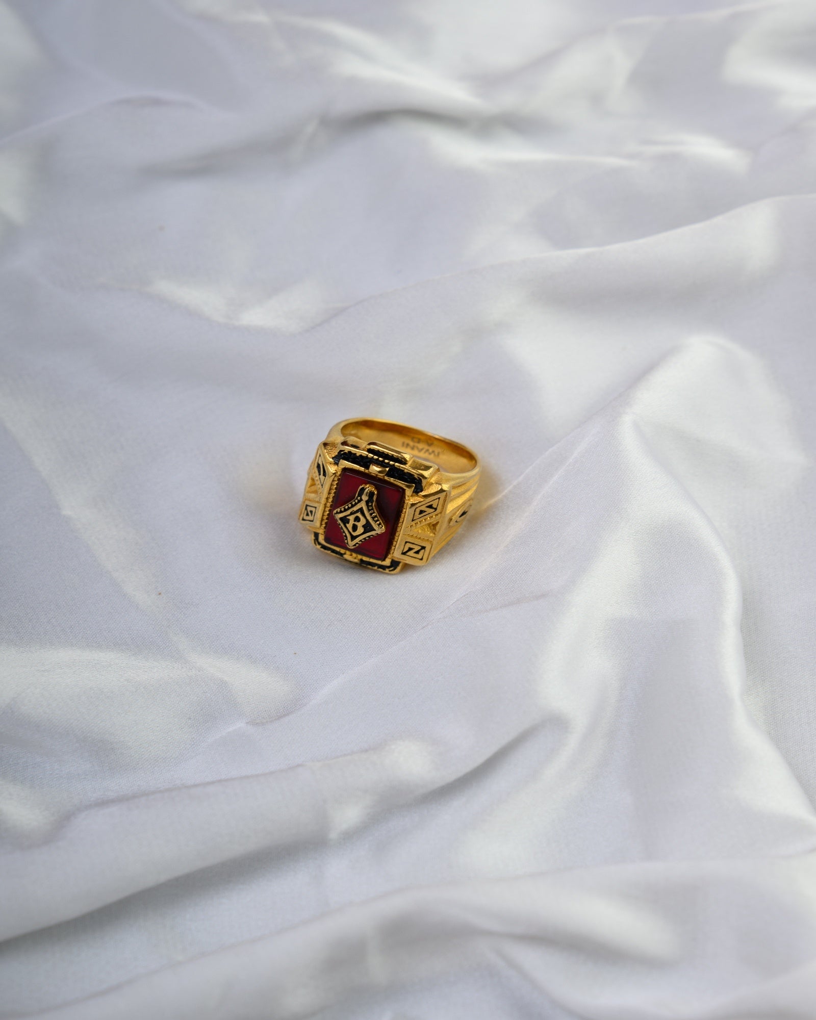 Men’s Gold Plated Red Enamel Ring