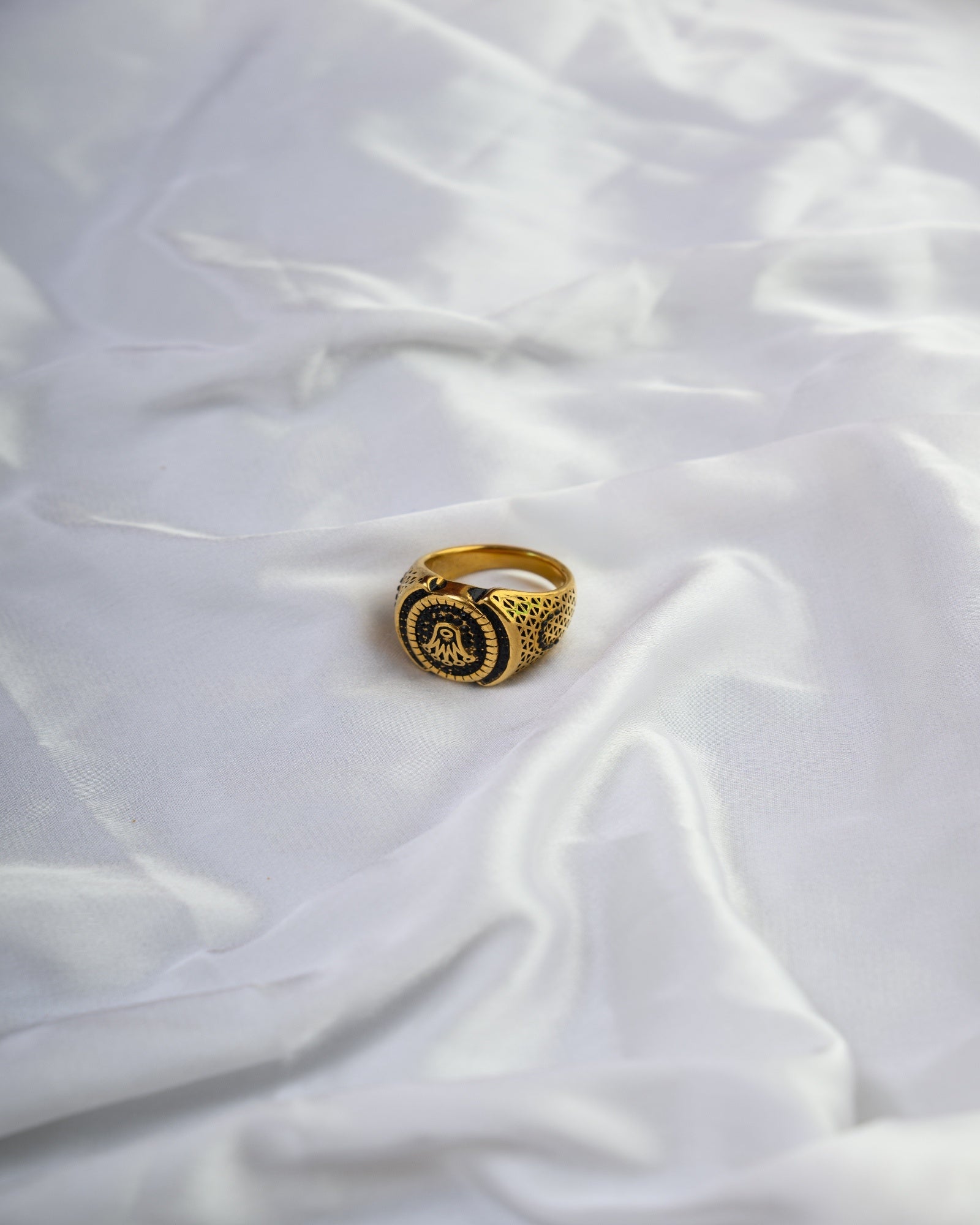Men’s Gold Plated Black Enameled Ring