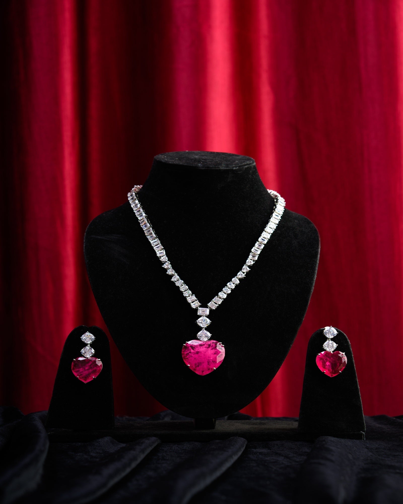 Pink Russian Doublet CZ Long Necklace with Earrings