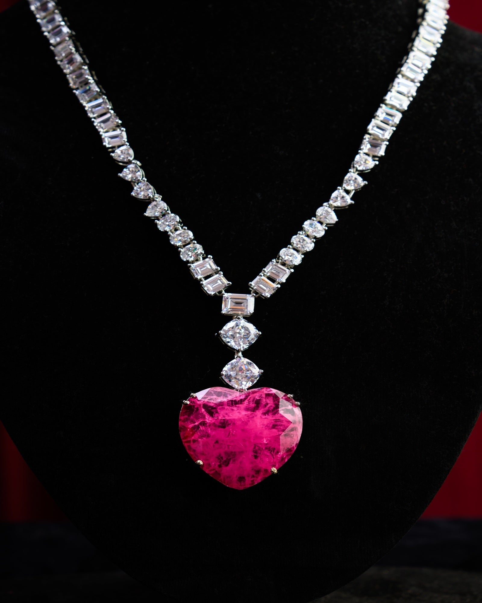 Pink Russian Doublet CZ Long Necklace with Earrings