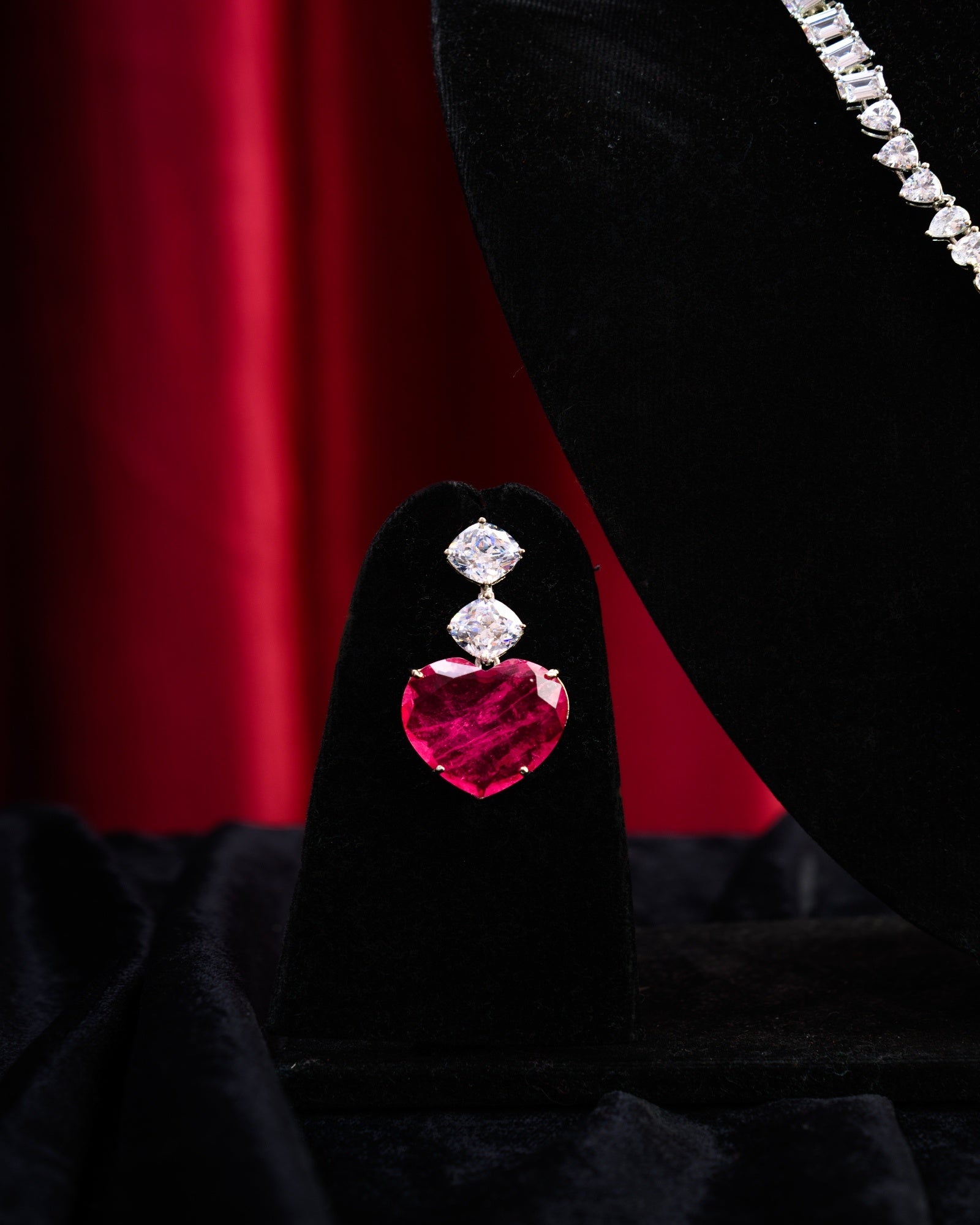 Pink Russian Doublet CZ Long Necklace with Earrings