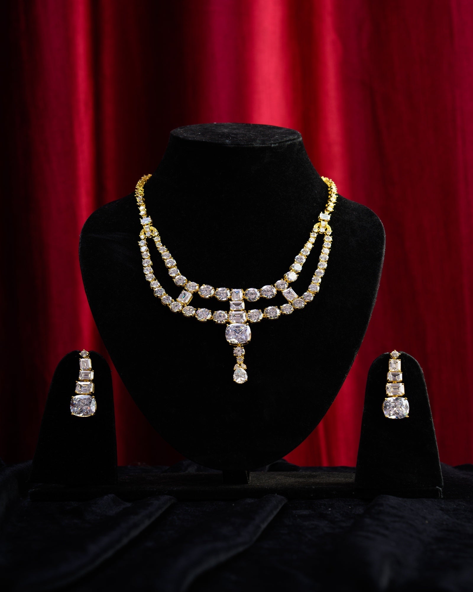 Gold Plated European Crystal Necklace with Earrings