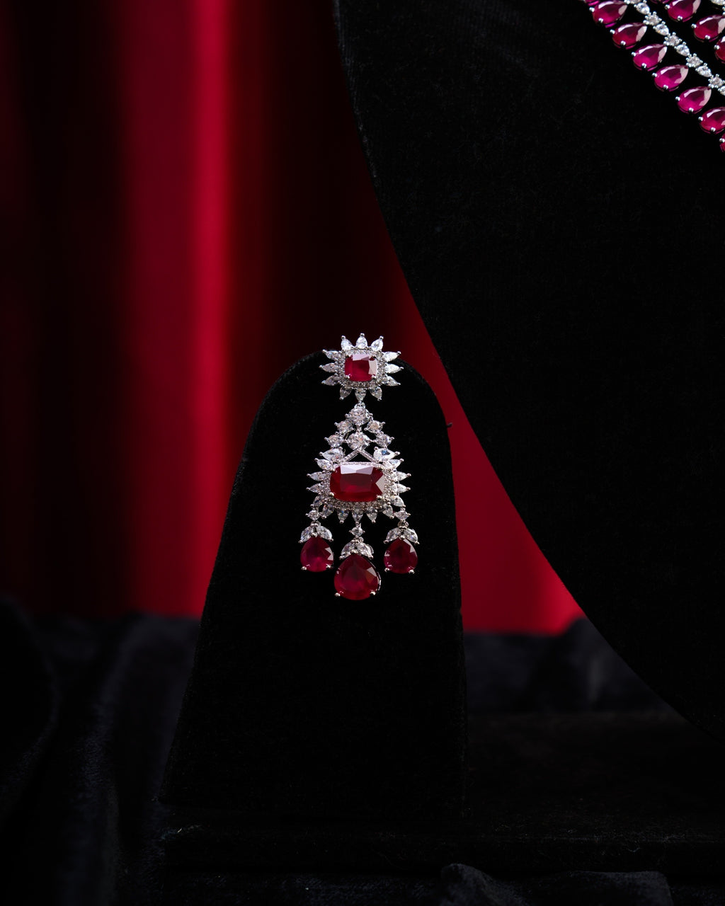 Ruby Crystal CZ Necklace with Earrings