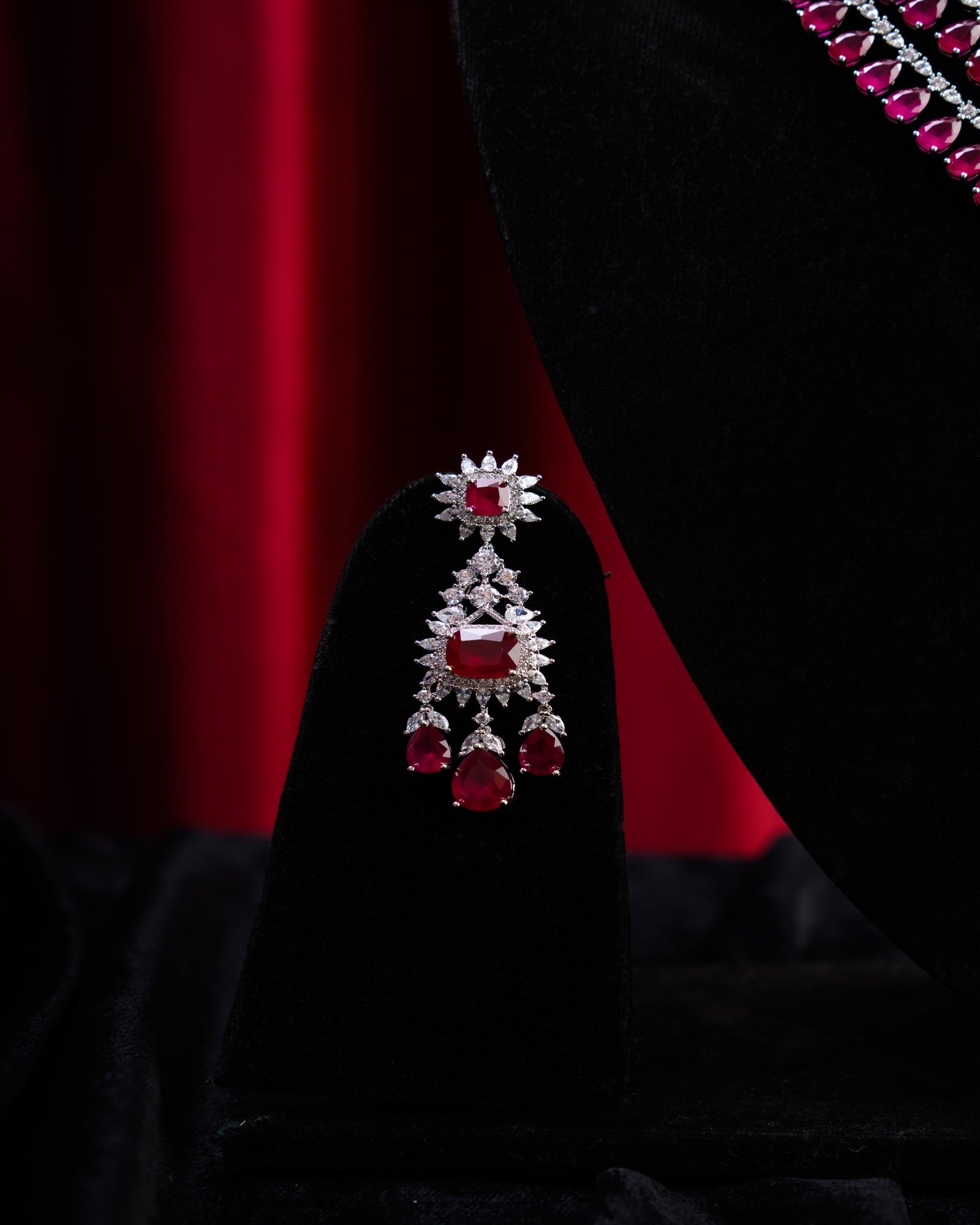Ruby Crystal CZ Necklace with Earrings