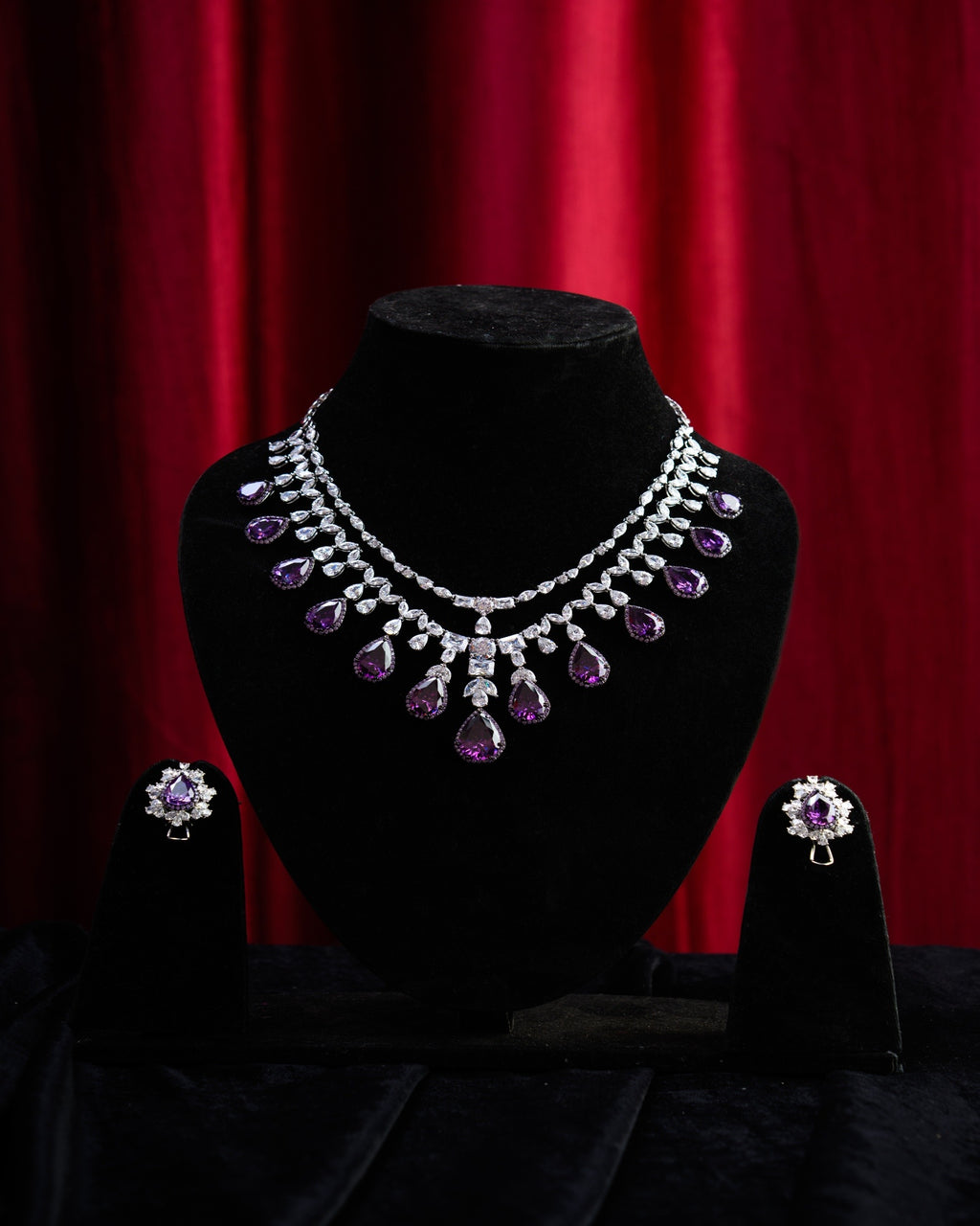 Graff Inspired Amethyst Crystal CZ Necklace with Earrings