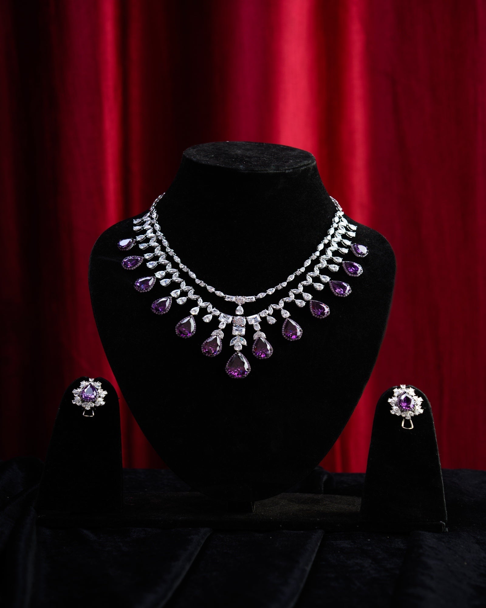 Graff Inspired Amethyst Crystal CZ Necklace with Earrings