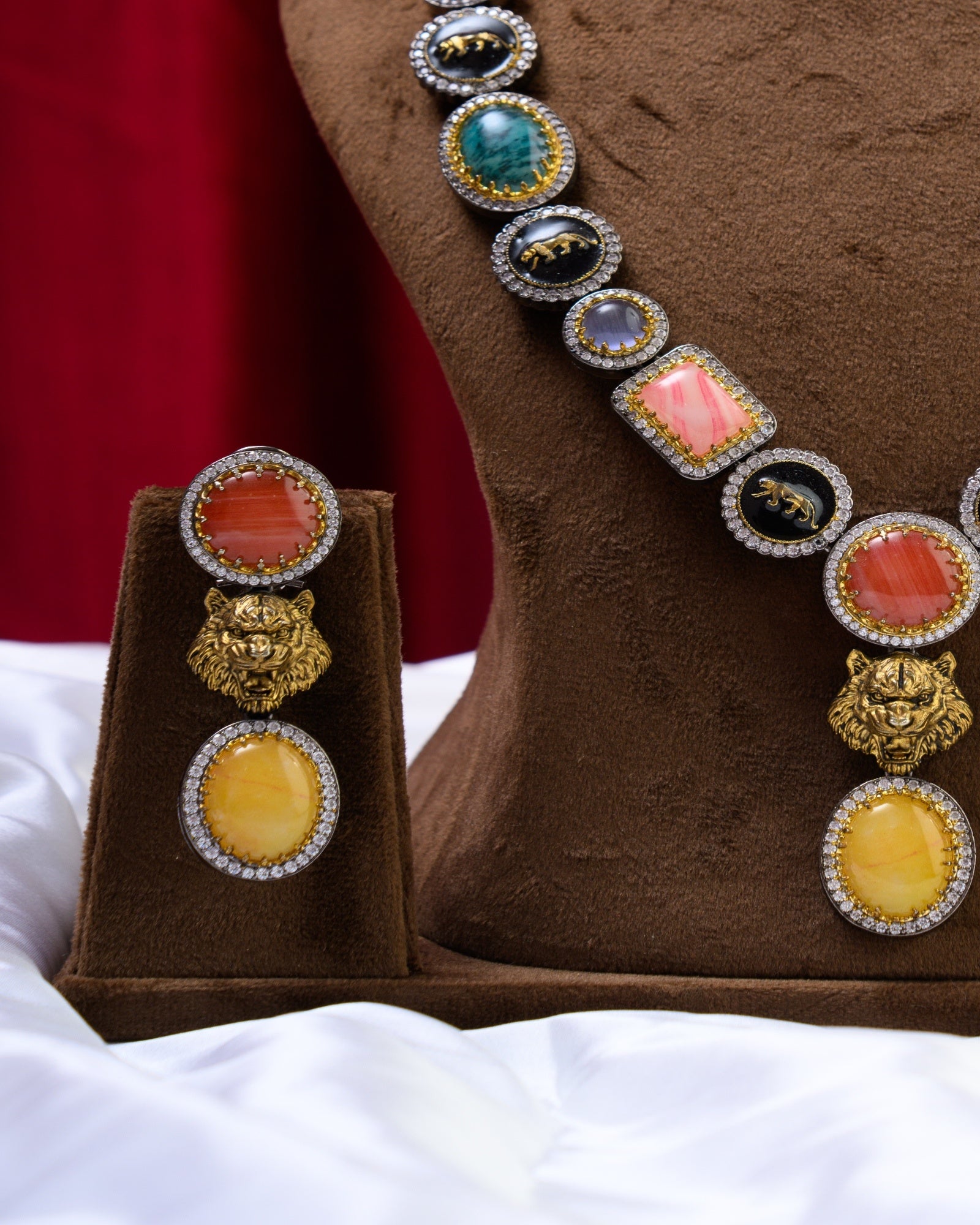 Sabyasachi Inspired Multicolour Semi-Precious Stones Necklace with Earrings