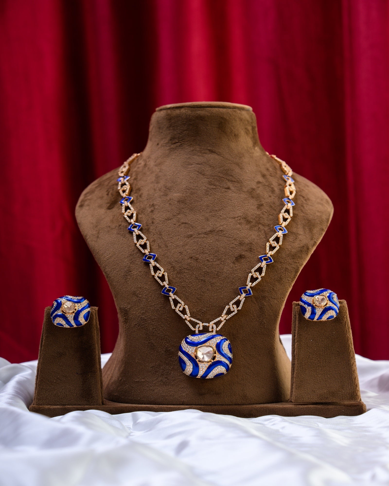Blue White Enamel Designed by Katrina Perez with Earrings