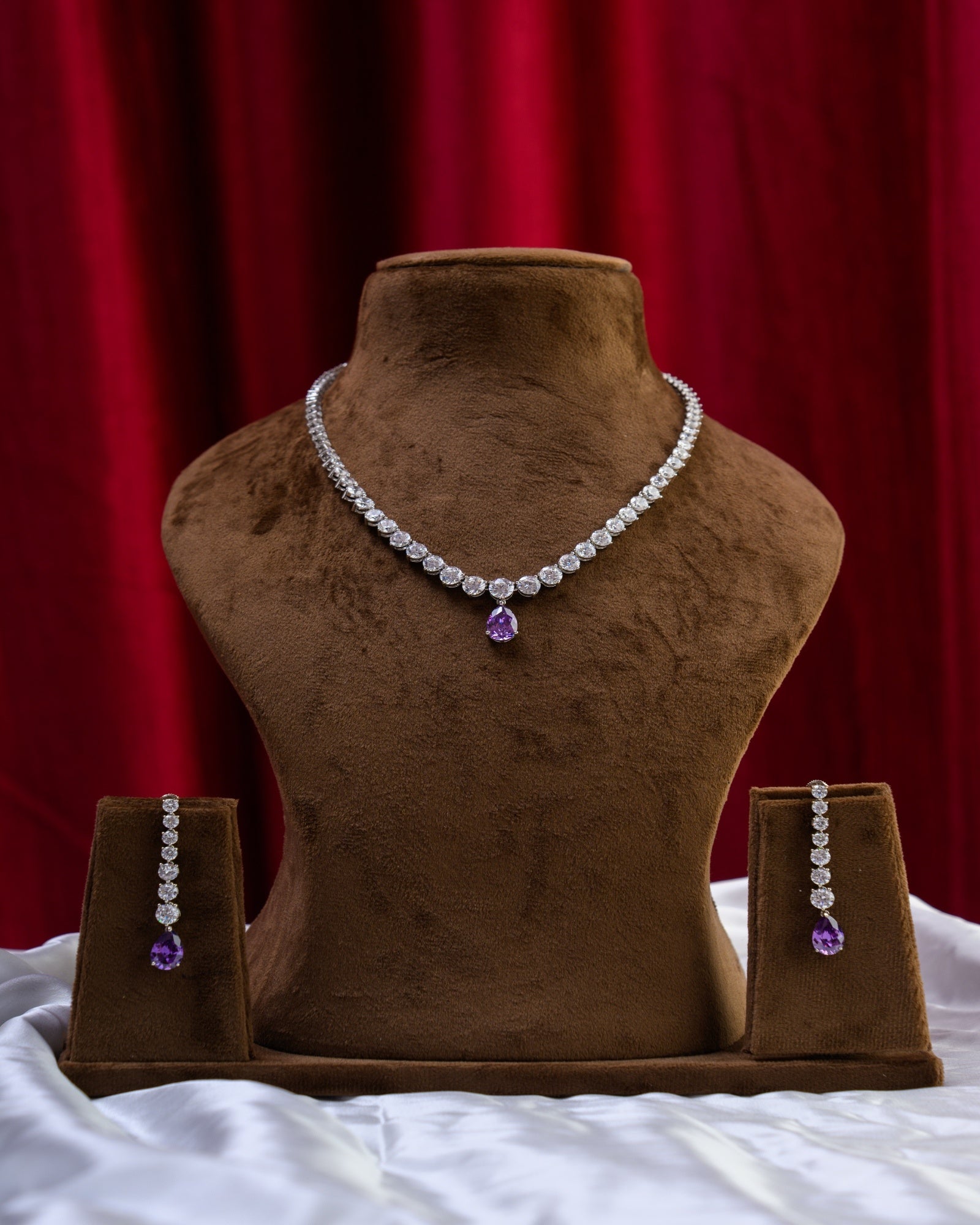 Swarovski Inspired Purple Crystal CZ Necklace with Earrings