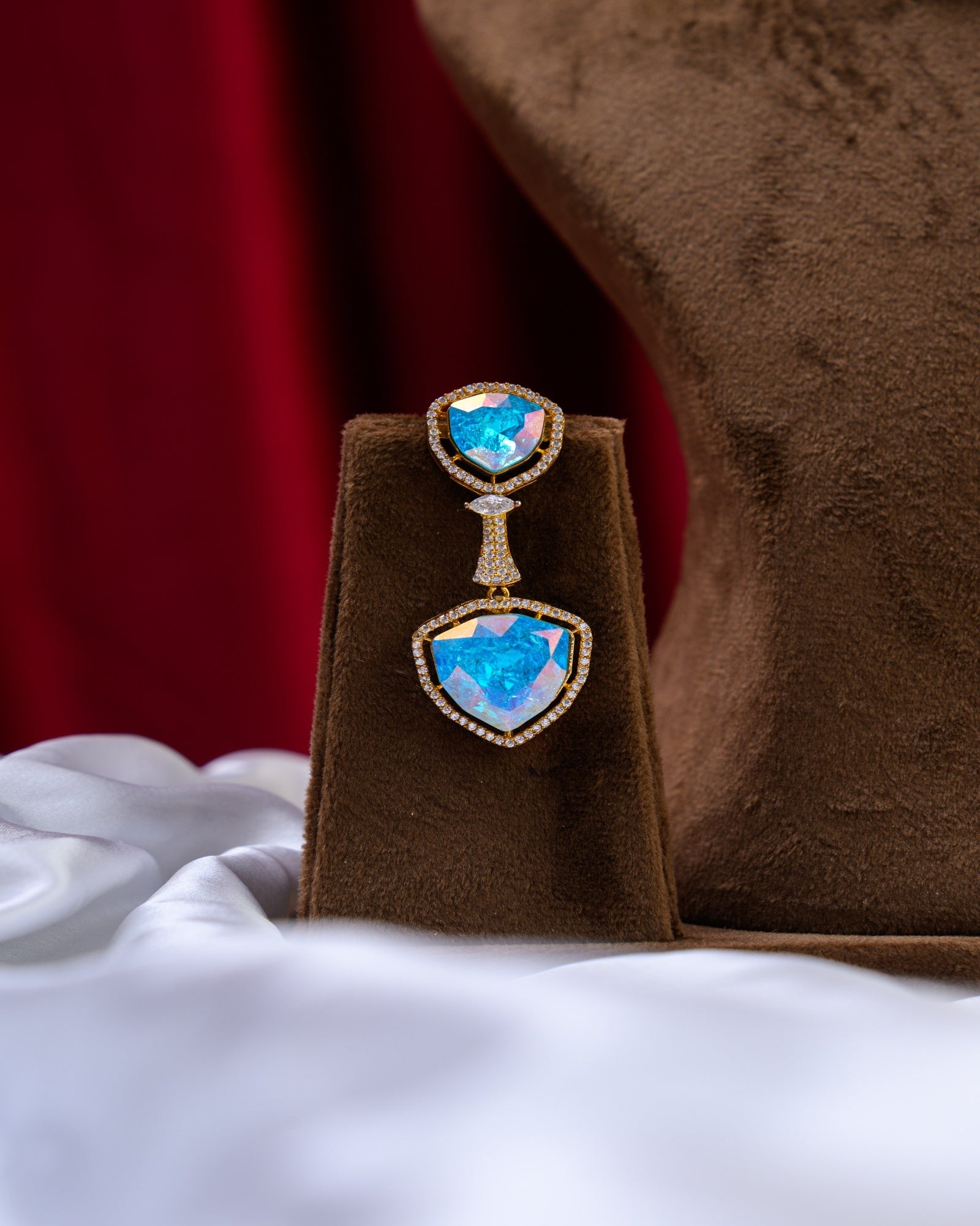 European Crystal Ruby Blue Necklace with Earrings