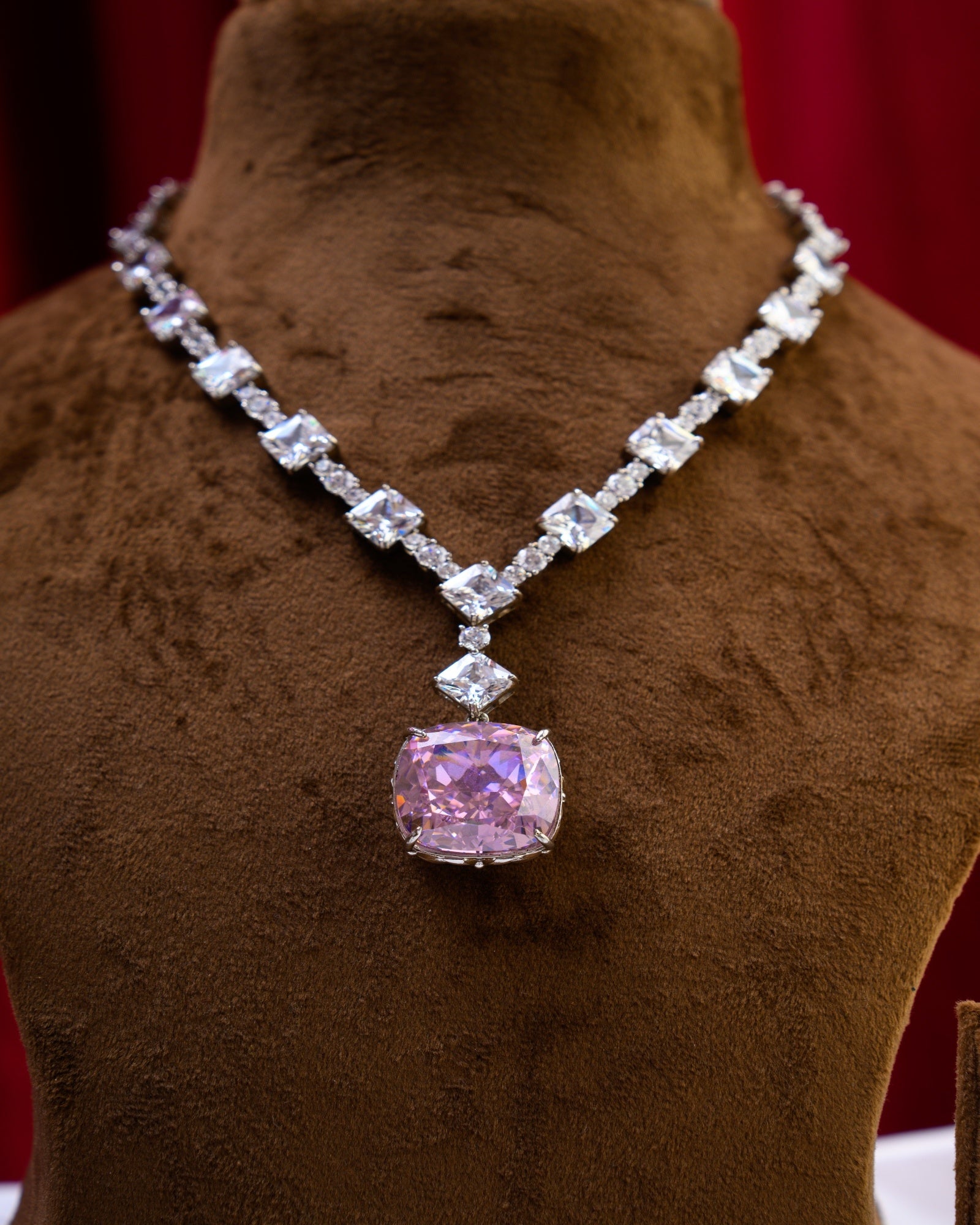 Pink Swarovski with CZ Necklace with Earrings