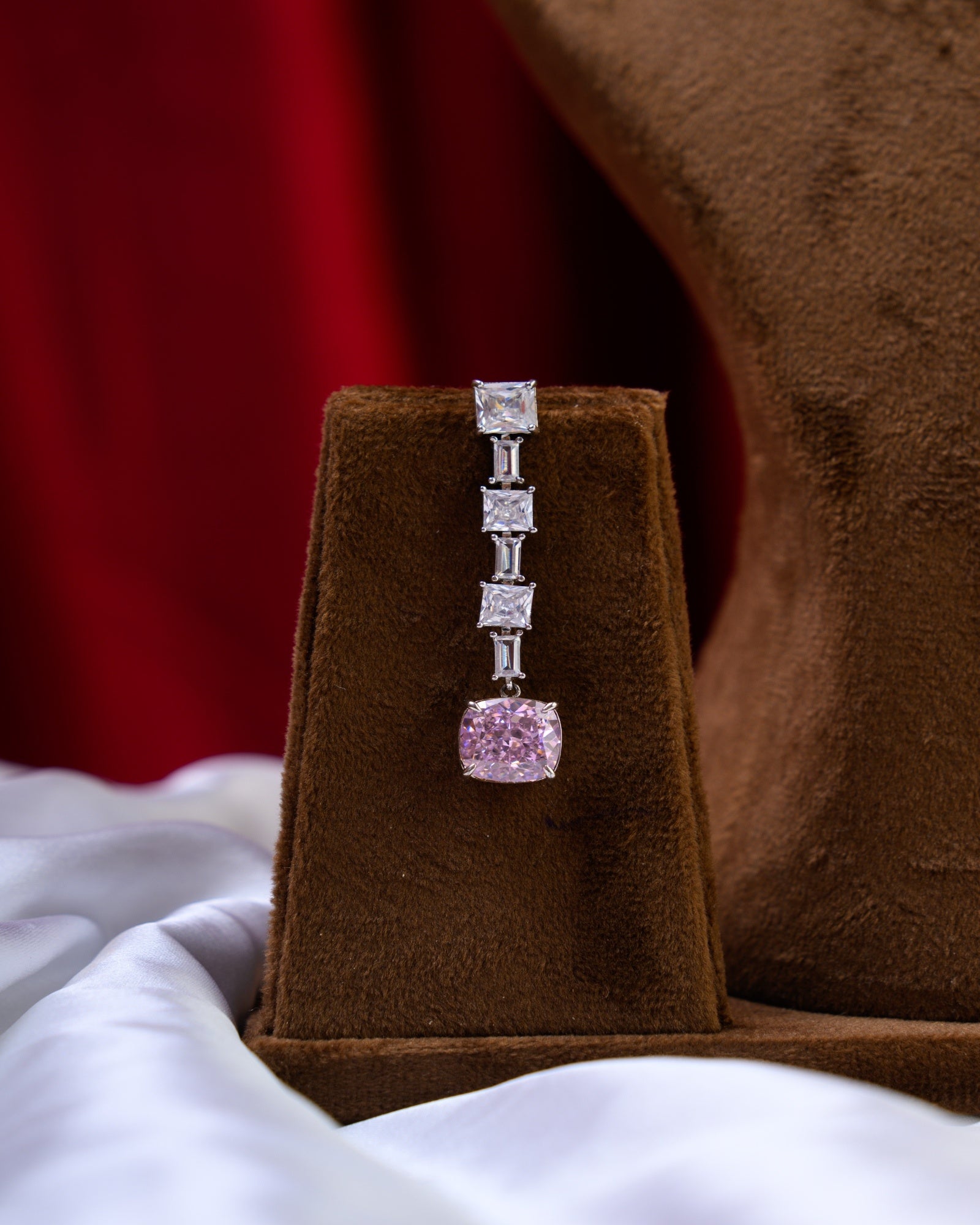 Pink Swarovski with CZ Necklace with Earrings