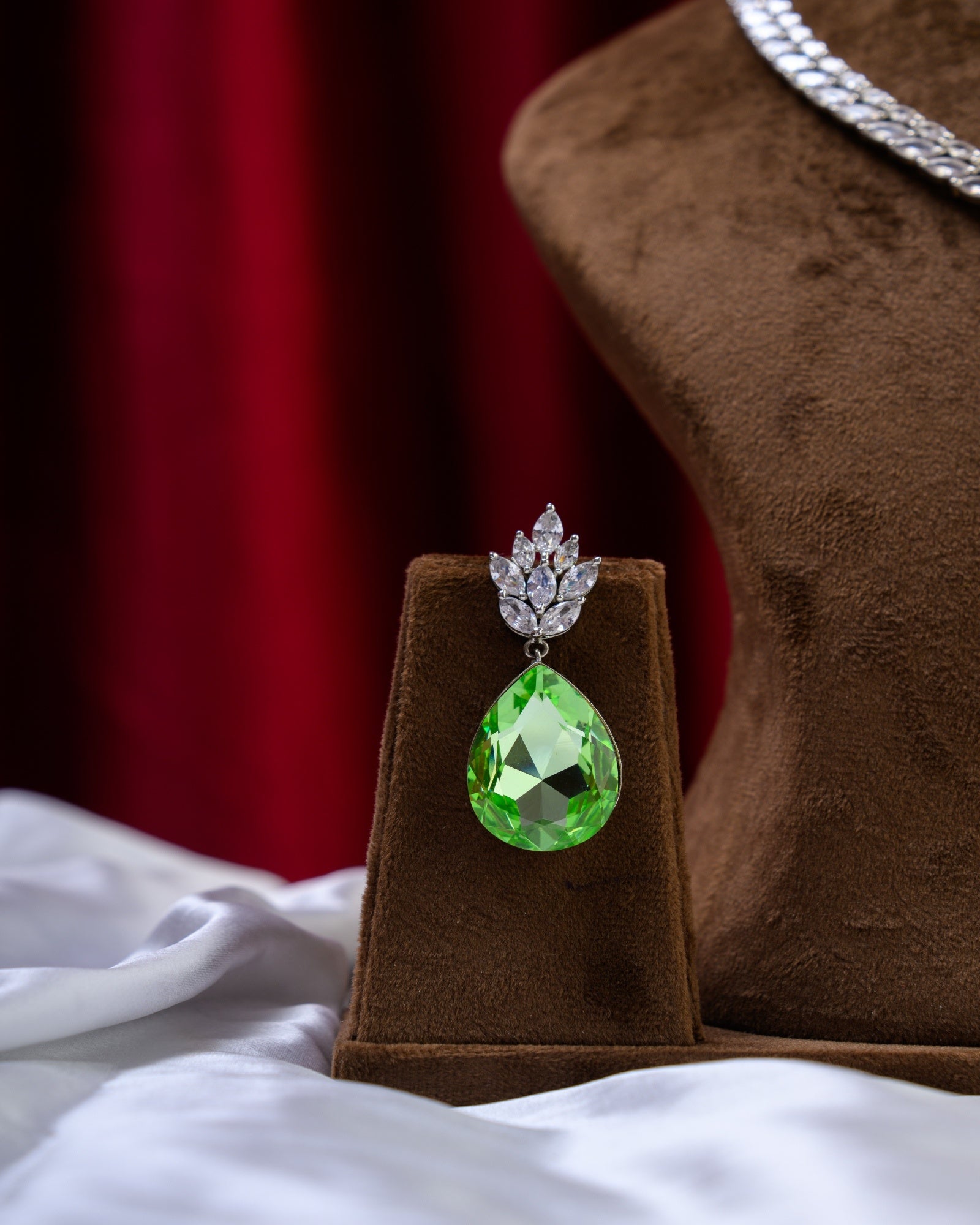 Green Apple Drop CZ Necklace with Earrings