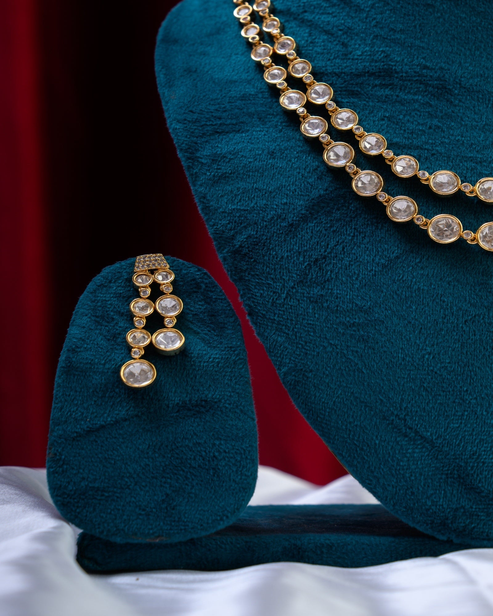 Golden Polki Necklace with Earrings in 925 Silver Plating