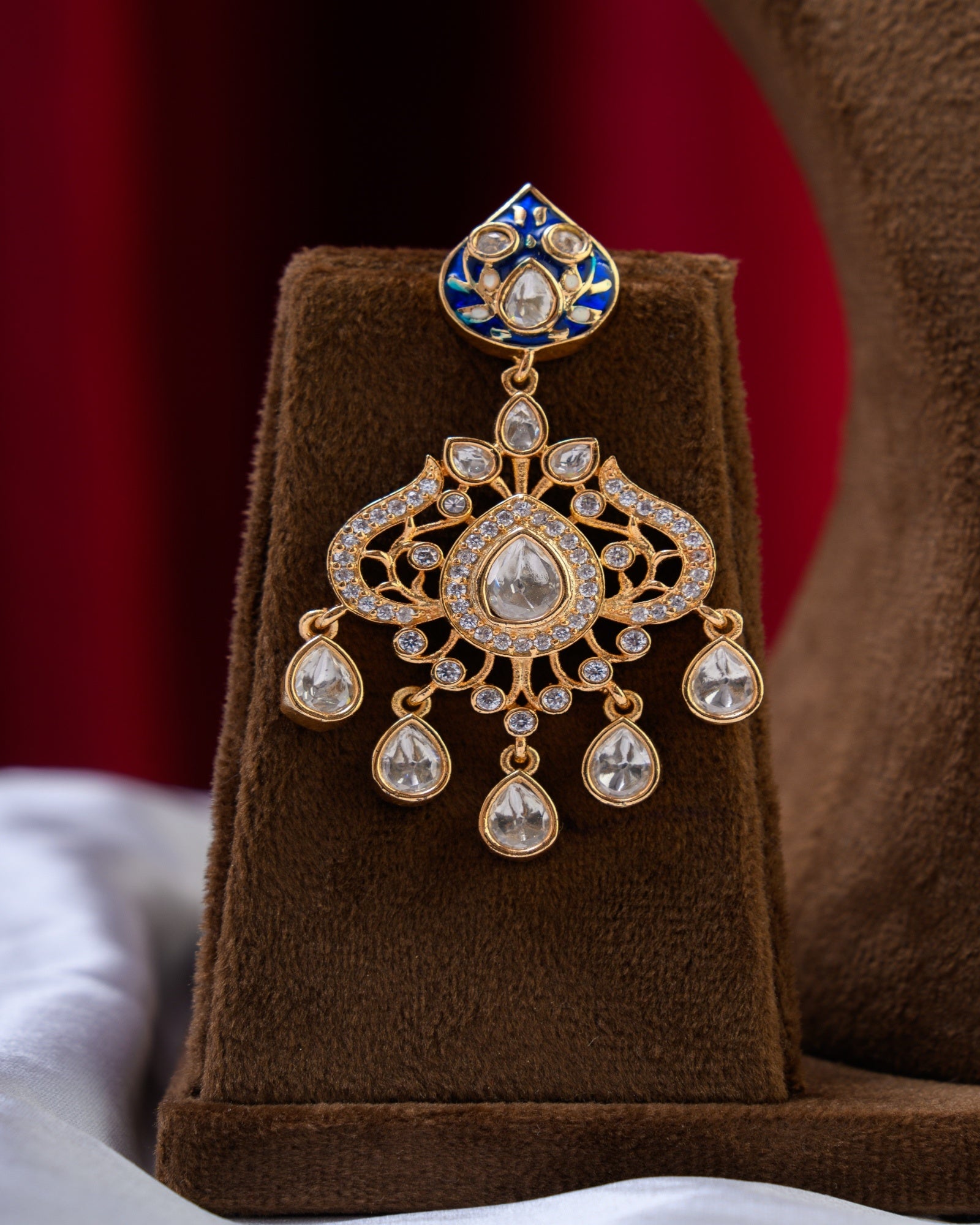 Blue Enamel with Polki Drops Rajwada Style Necklace with Earrings