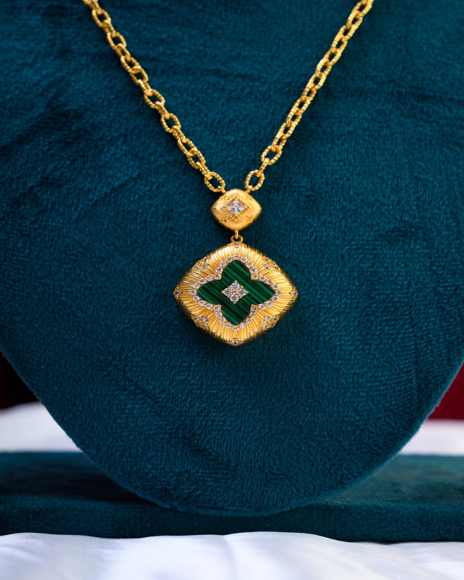 Turkish Malachite with High Quality 18K Gold Polish Long Chain with Earrings