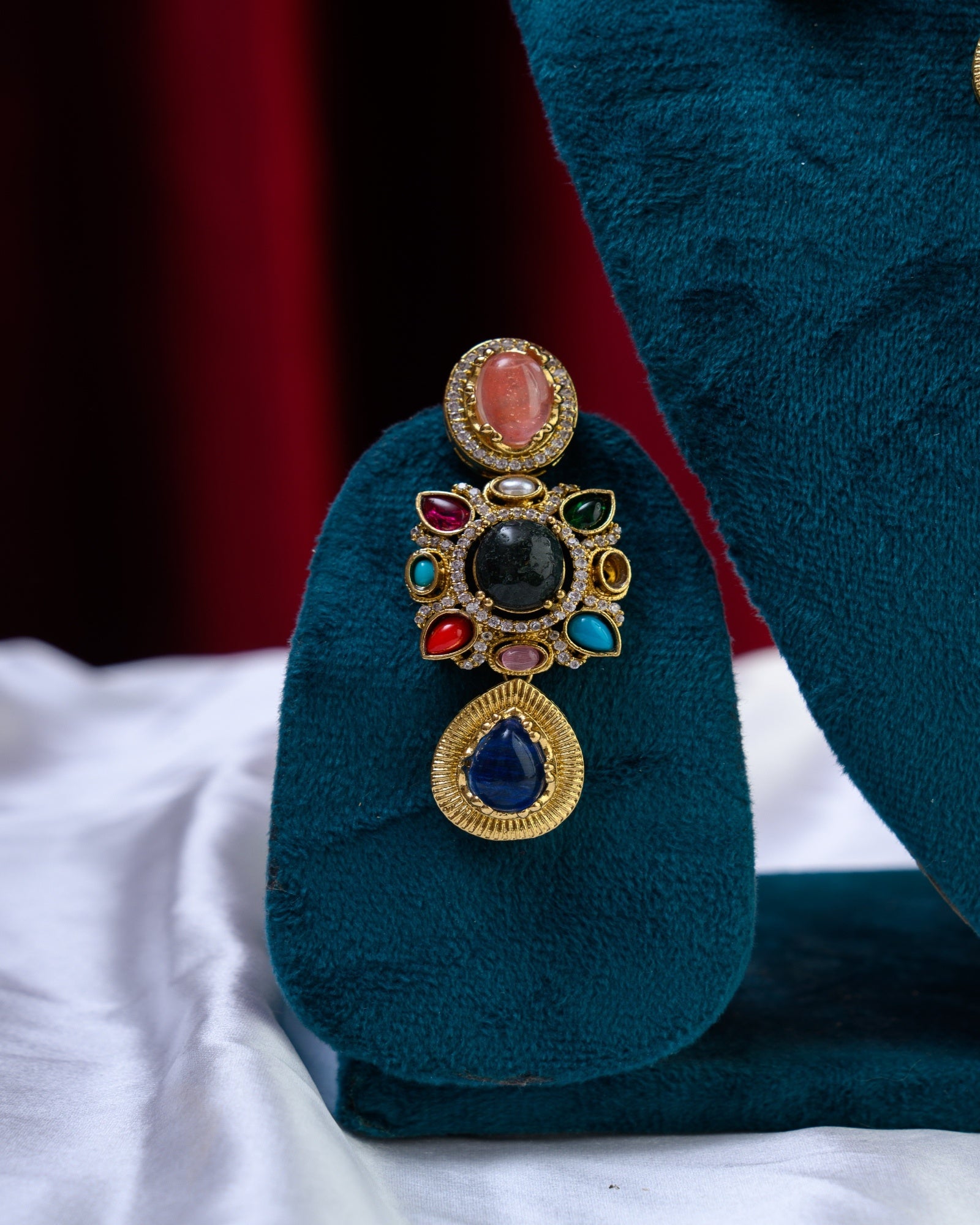 Turkish Apala Gold Multicolour Semi Precious Stone Necklace with Earrings