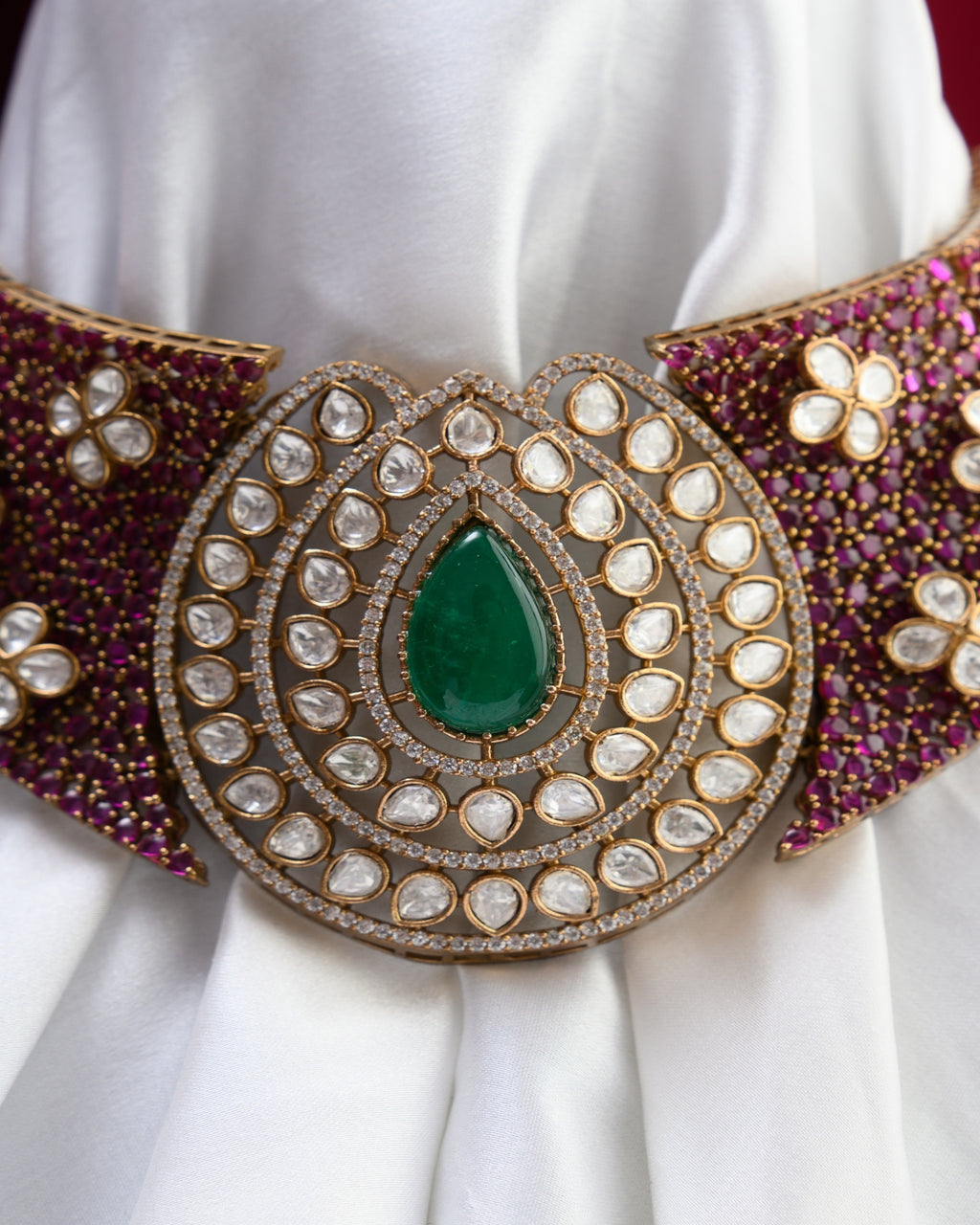 Premium Rajwada Moissanite Kundan Ruby Choker with Earrings