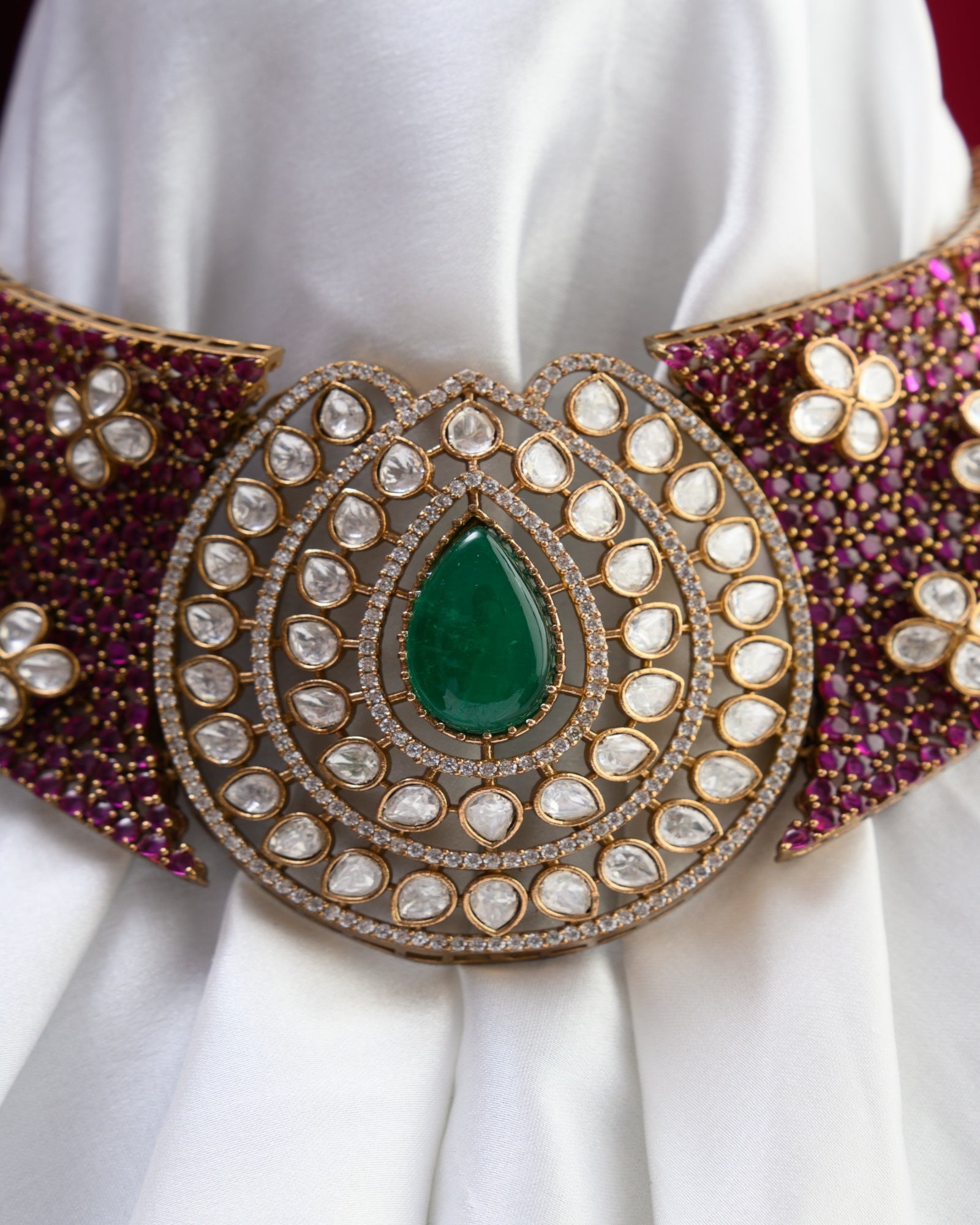 Premium Rajwada Moissanite Kundan Ruby Choker with Earrings