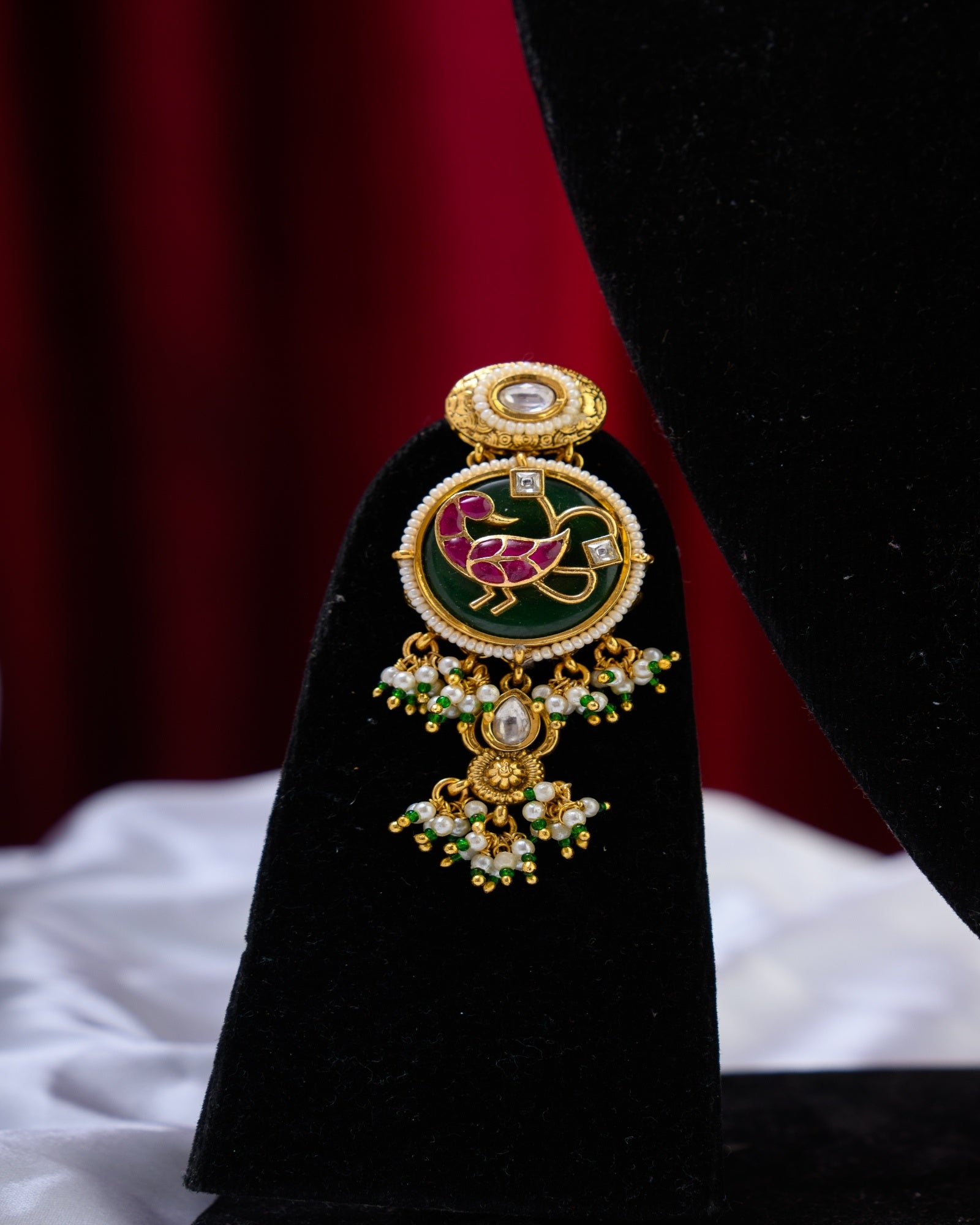 Peacock Apala Gold Long Necklace and Earrings with Ghungroo