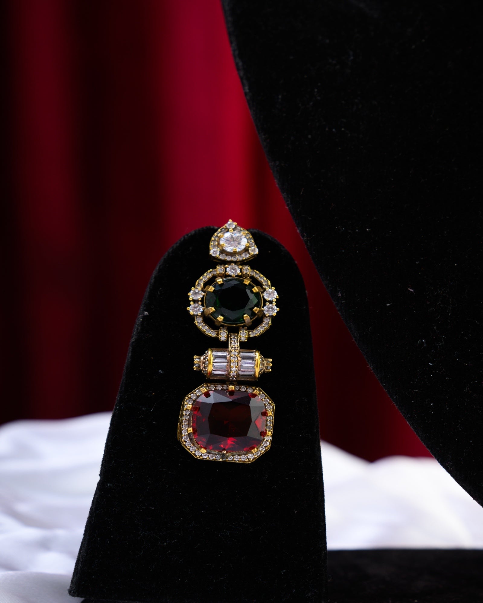 Multicolour Russian Doublet with Red Drop Stone Necklace with Earrings