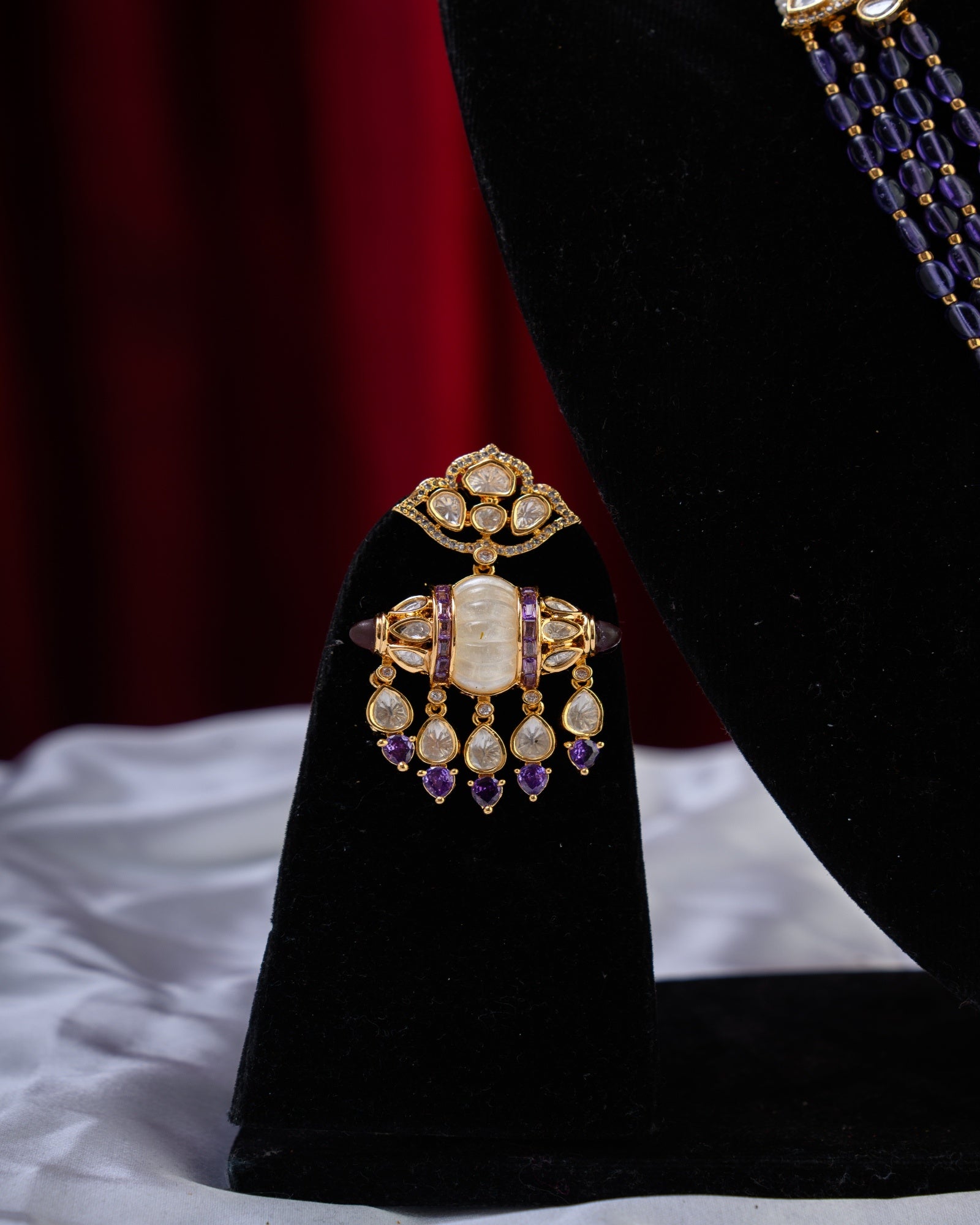 Blue White Pearl & Polki with Australian MOP Short Rani Haar with Earrings