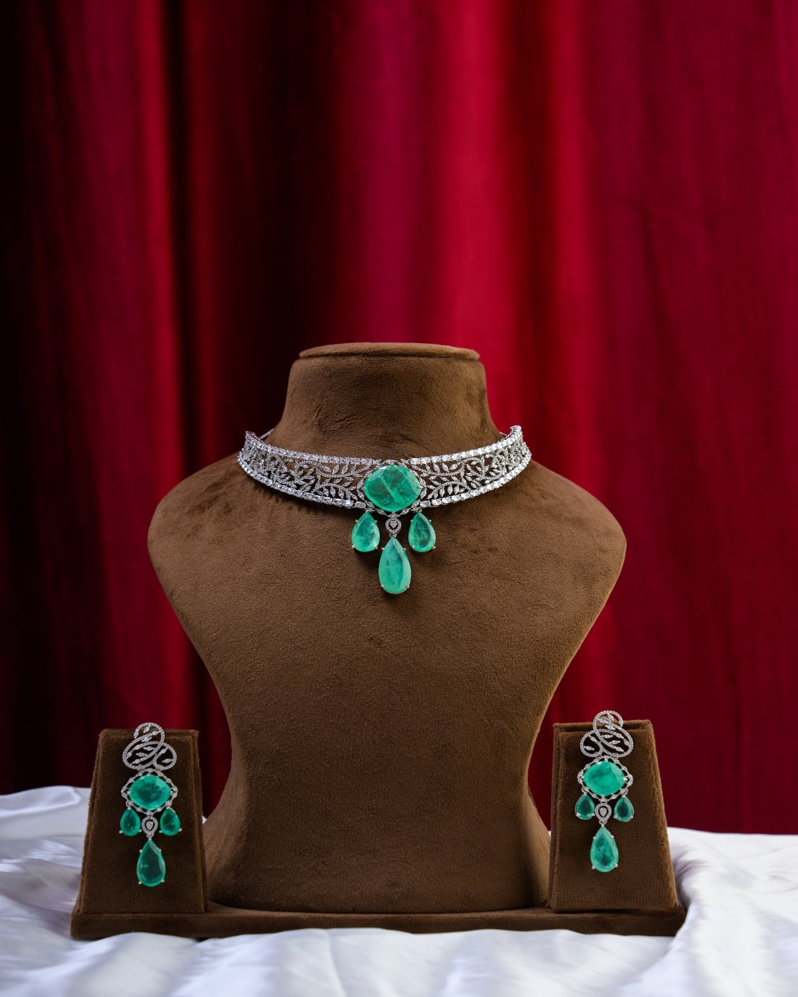 Mint Russian Doublet with AD Necklace with Earrings
