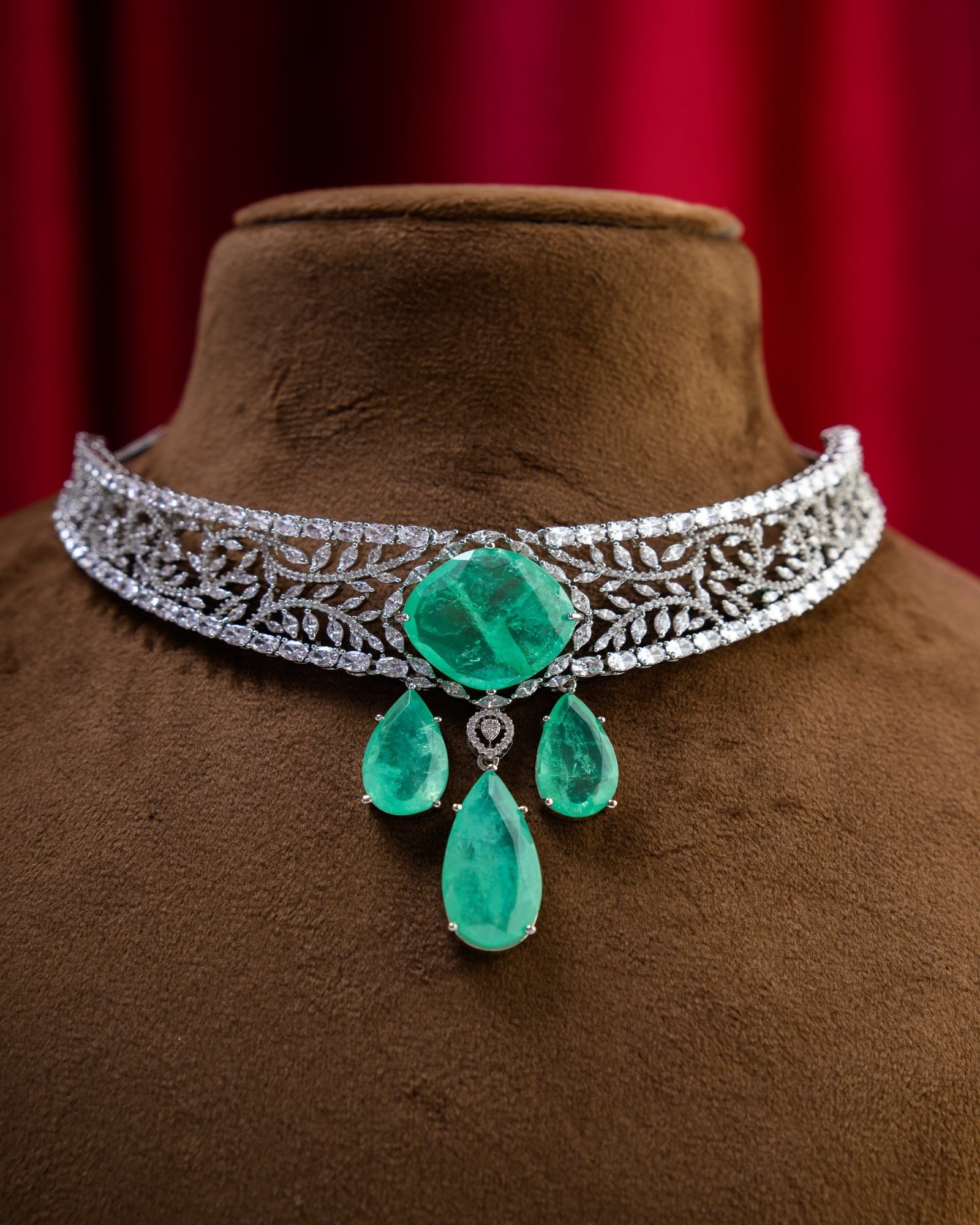 Mint Russian Doublet with AD Necklace with Earrings