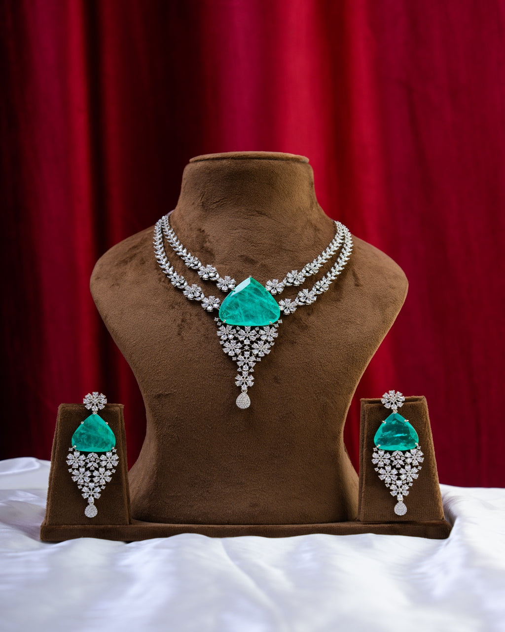 Mint Russian Doublet with 2 Line AD Necklace with Earrings