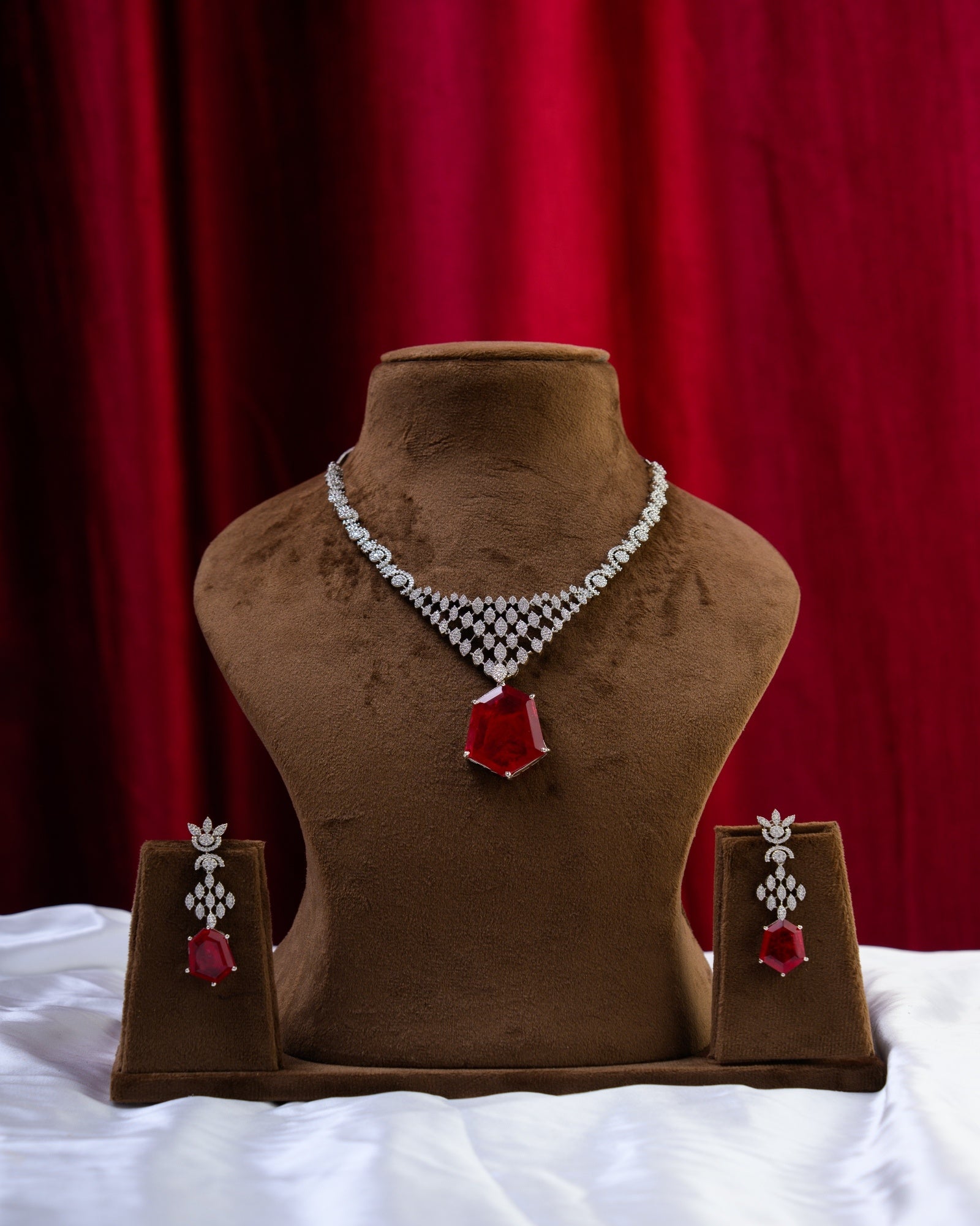 Ruby Russian Doublet with AD Necklace with Earrings