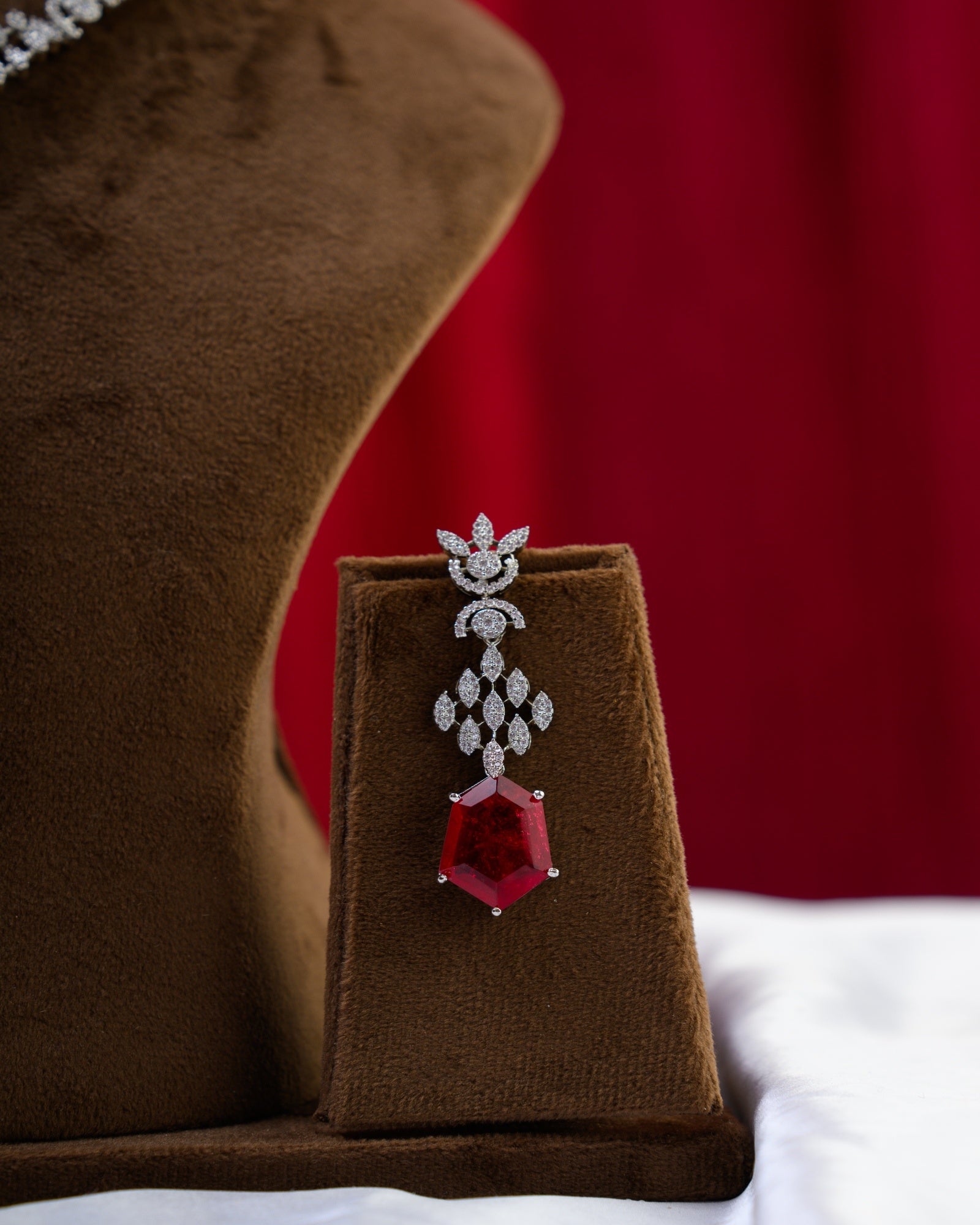 Ruby Russian Doublet with AD Necklace with Earrings