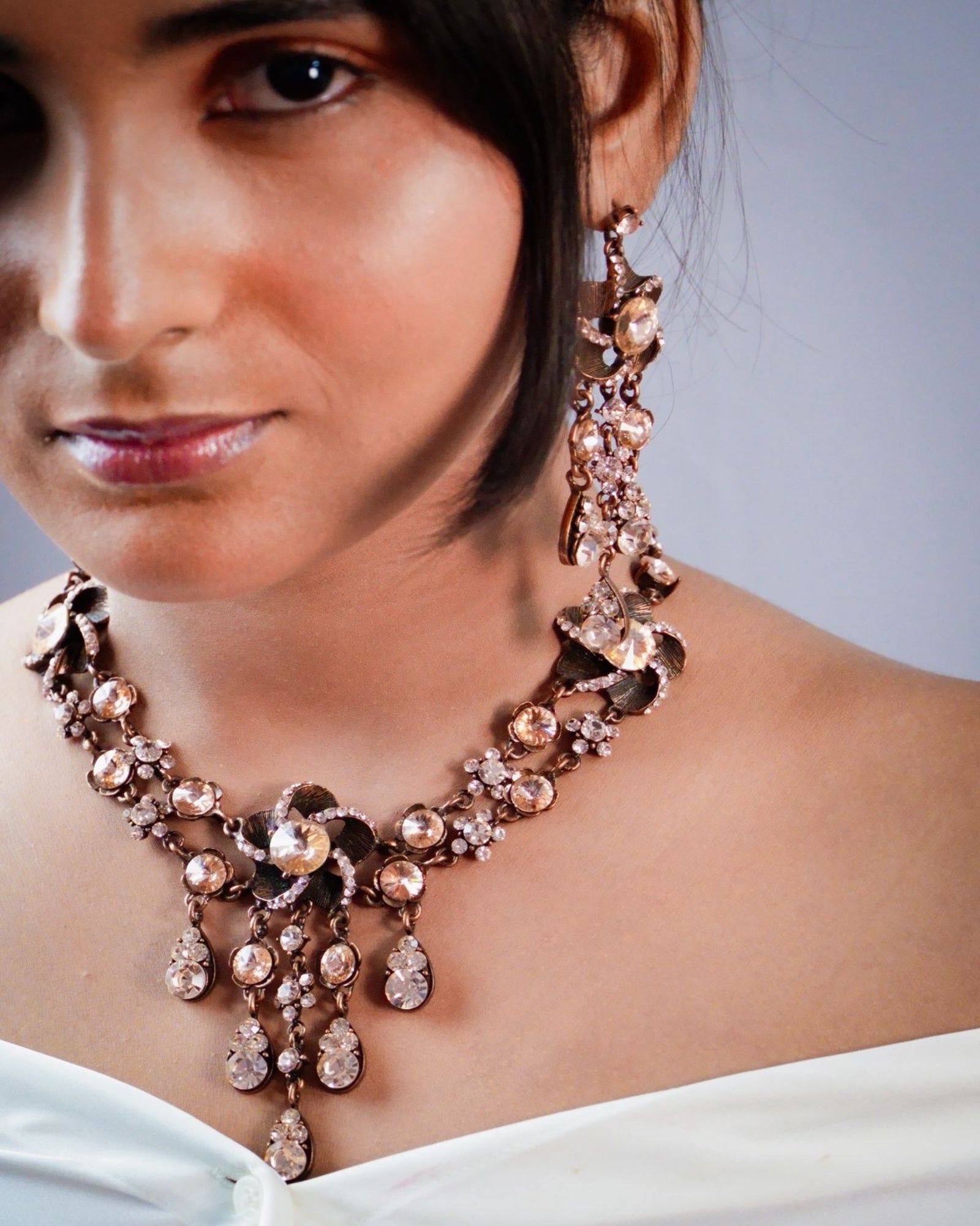 Golden Brown Korean Necklace with Earrings
