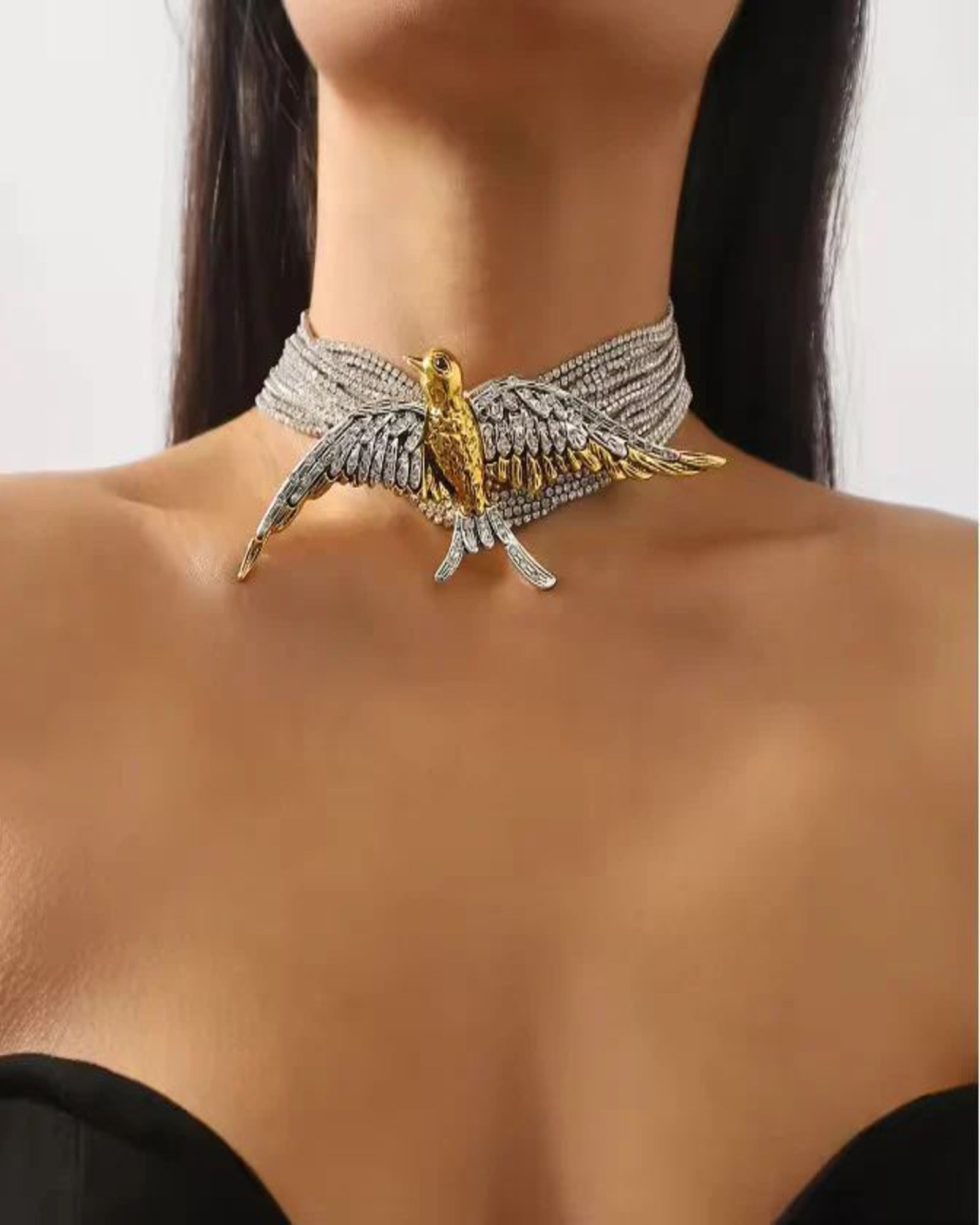 Indo-Western Space Bird Rhinestone Choker