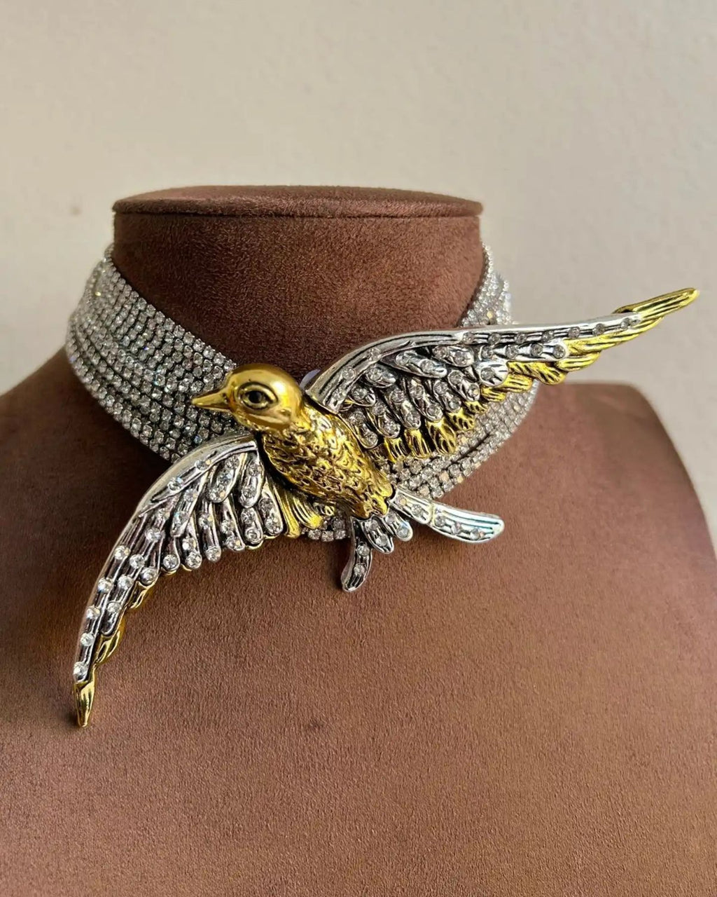 Indo-Western Space Bird Rhinestone Choker