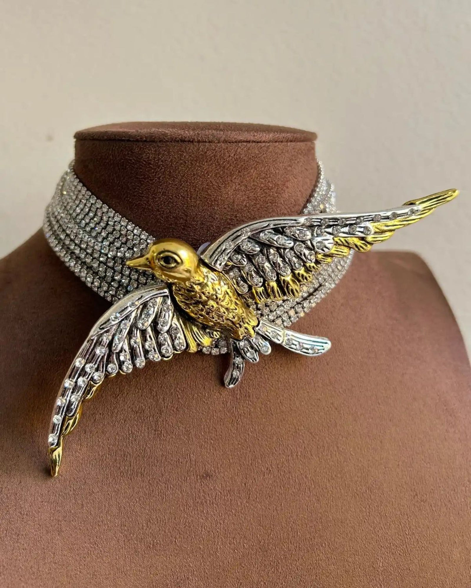 Indo-Western Space Bird Rhinestone Choker
