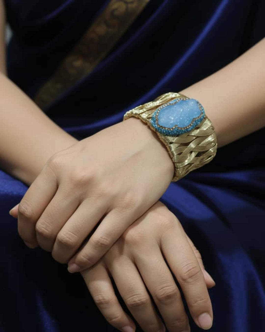 Blue Stone Golden Hand Cuff