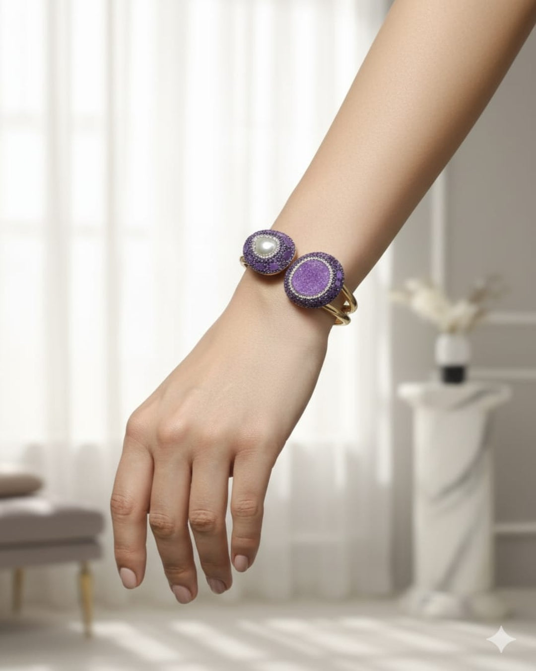 Pearl with Amethyst Silver Sequence Turkish Bracelet